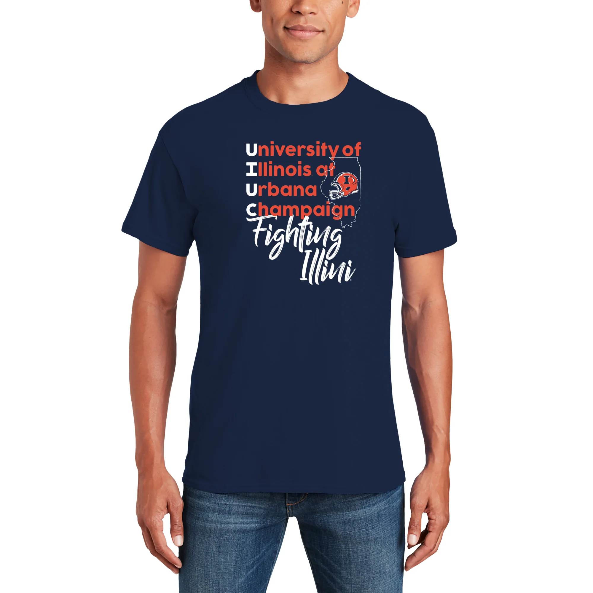 Illinois UIUC School Stack T-Shirt - Navy - Image 3