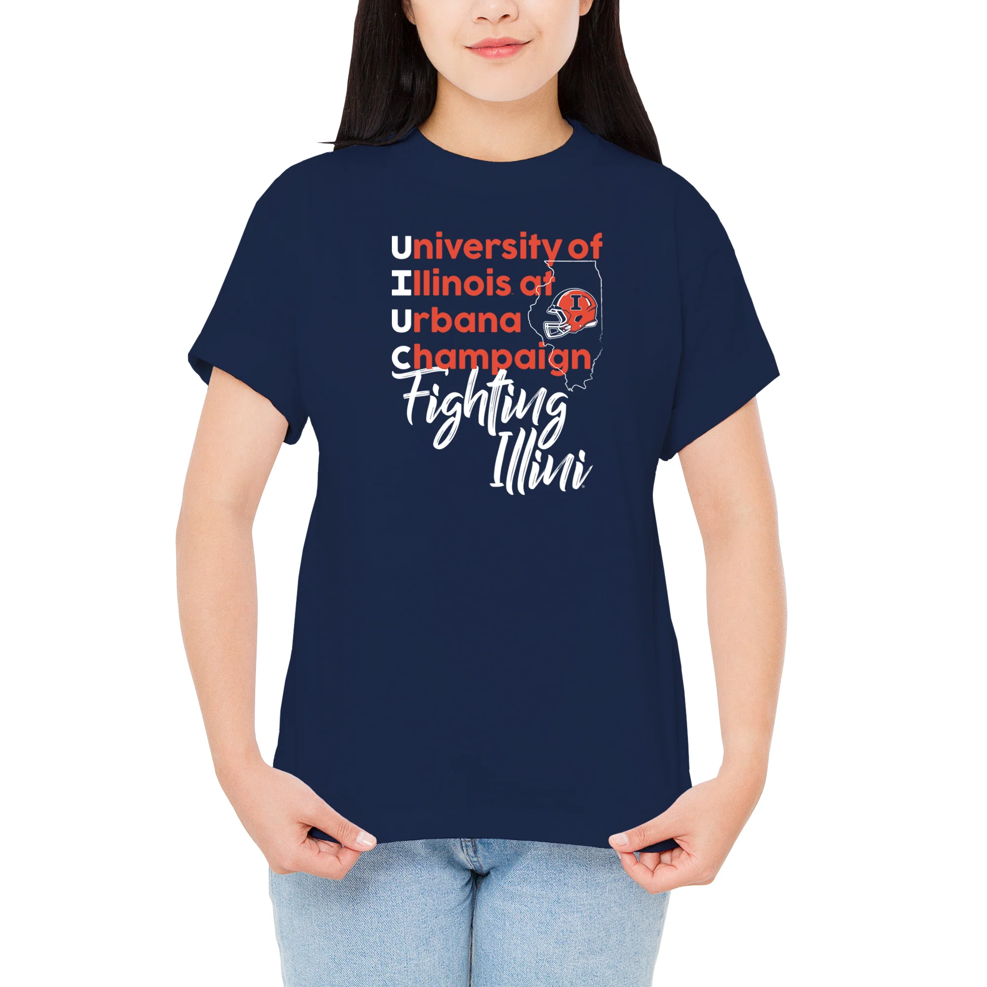 Illinois UIUC School Stack T-Shirt - Navy - Image 4