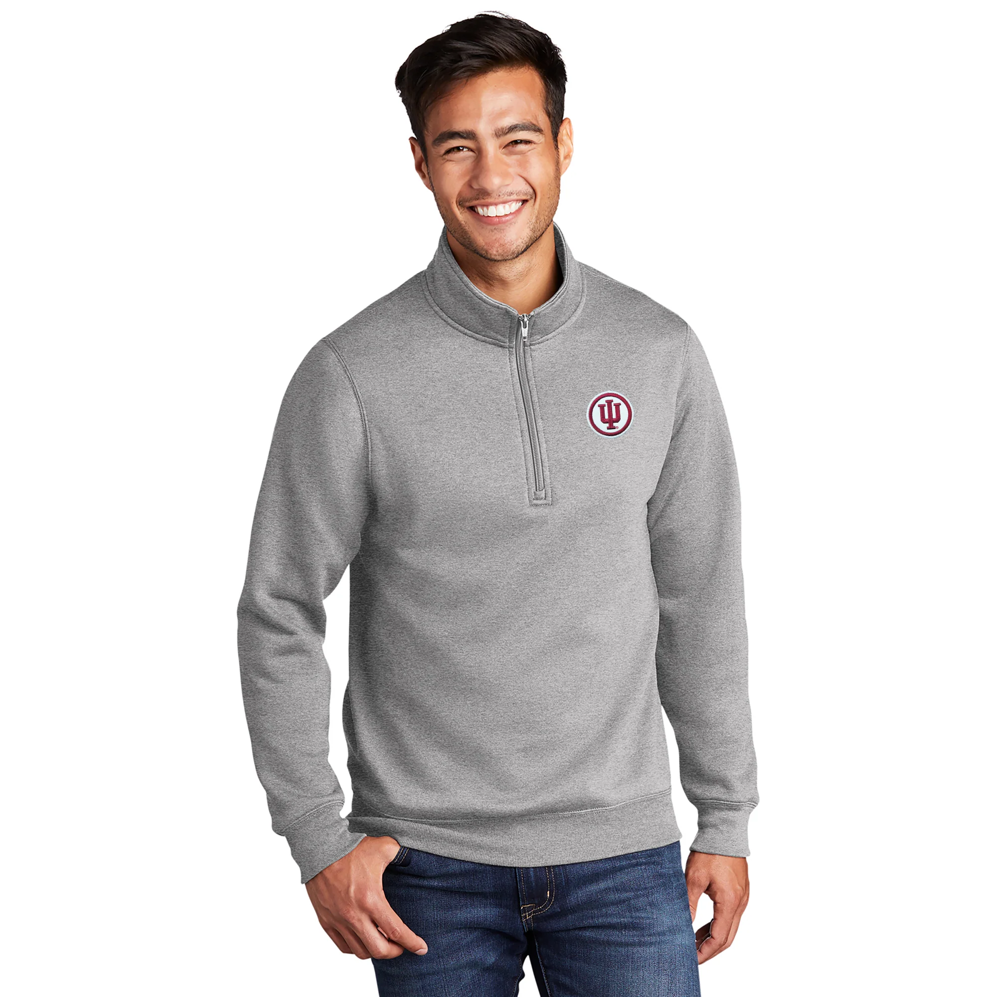 Indiana Circle Logo Patch 1/4 Zip Sweatshirt - Athletic Heather - Image 3