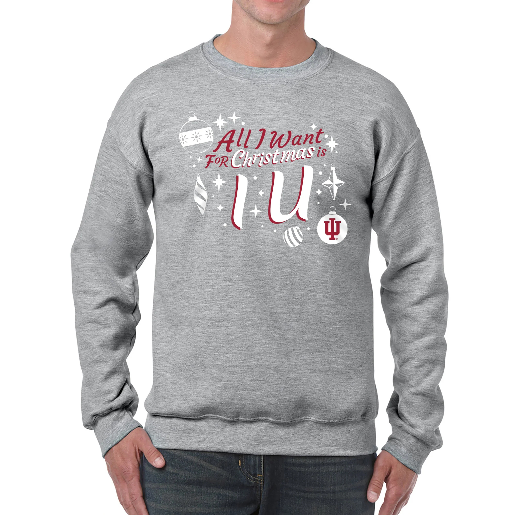 Indiana Hoosiers All I Want For Christmas Is IU Crewneck Sweatshirt - Sport Grey - Image 3