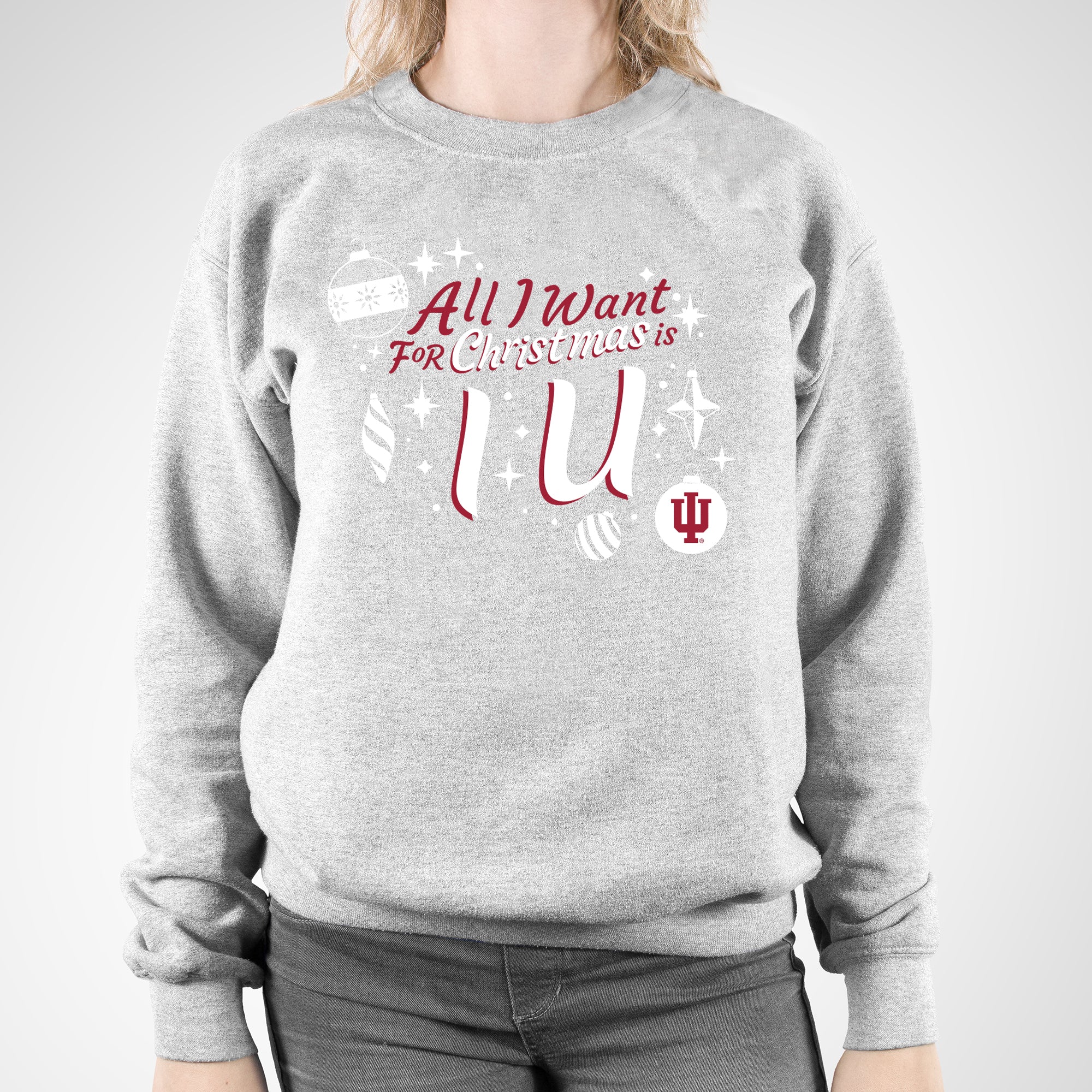 Indiana Hoosiers All I Want For Christmas Is IU Crewneck Sweatshirt - Sport Grey - Image 4