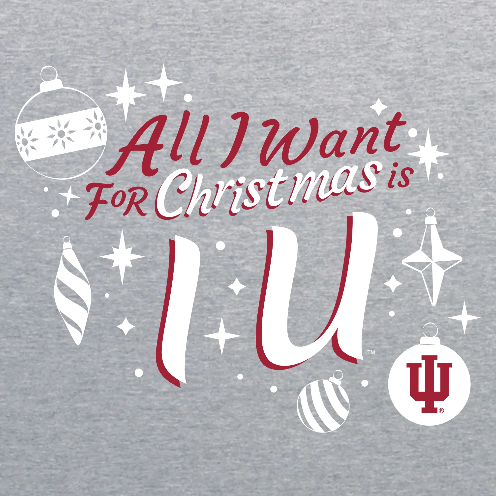 Indiana Hoosiers All I Want For Christmas Is IU T Shirt - Sport Grey - Image 2