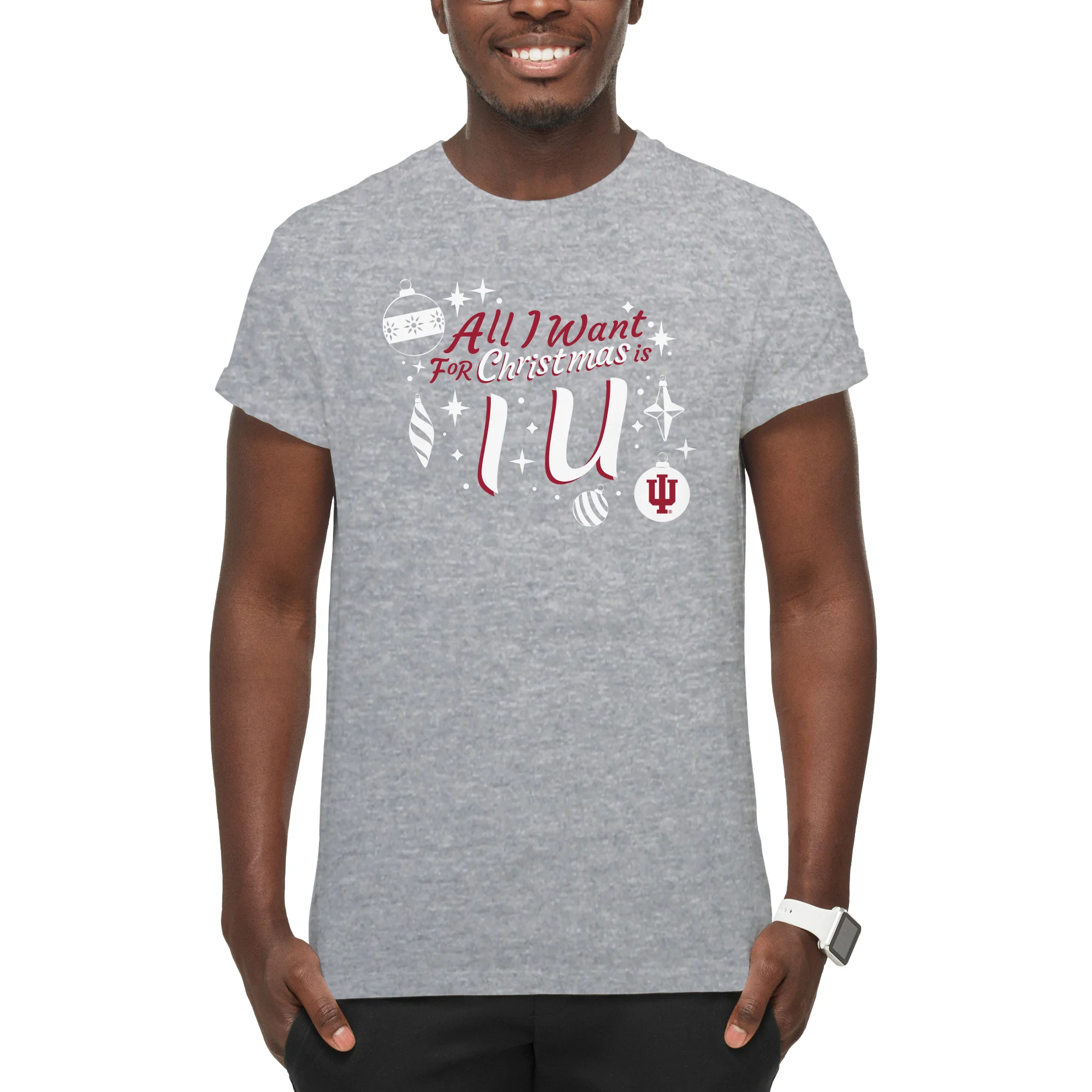 Indiana Hoosiers All I Want For Christmas Is IU T Shirt - Sport Grey - Image 3