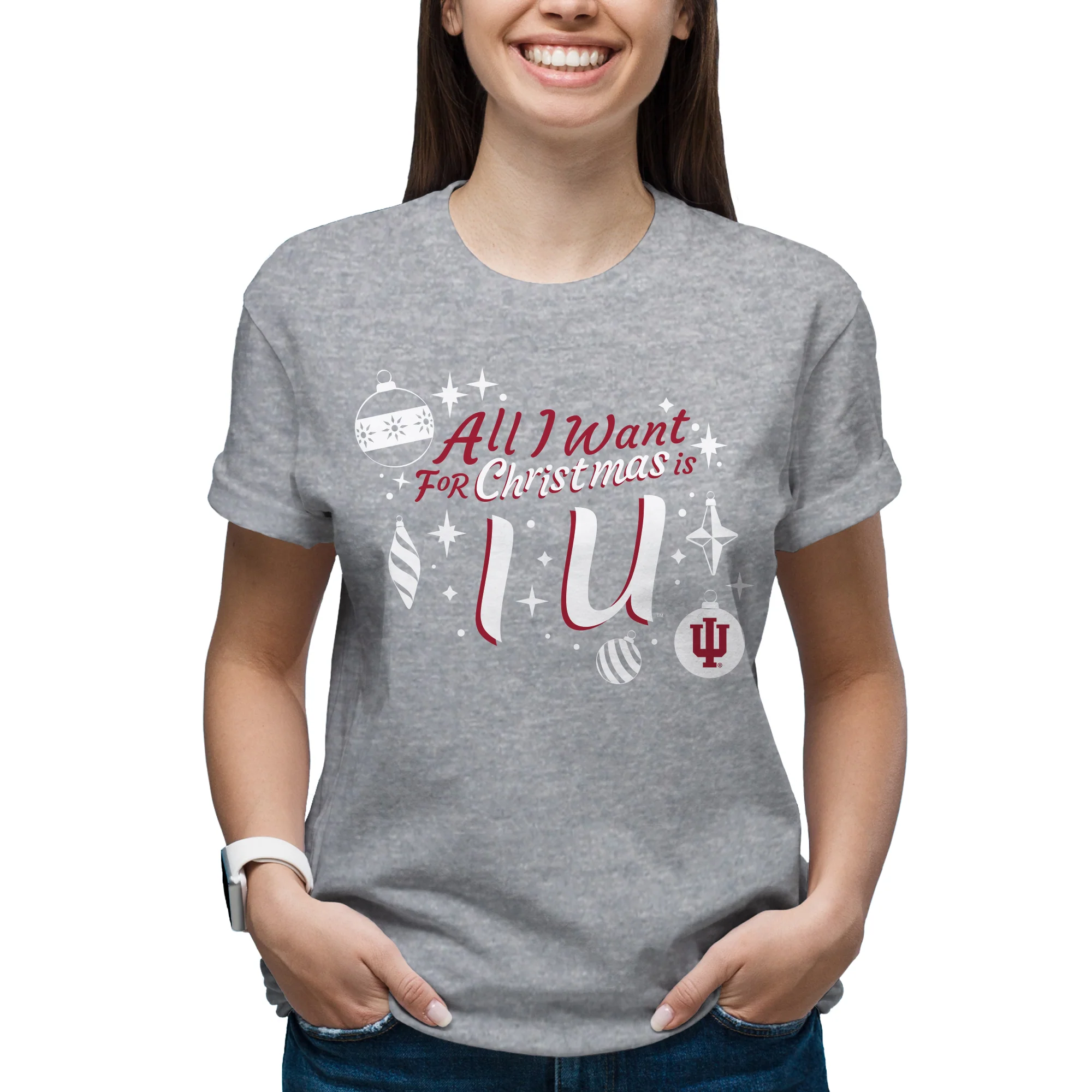 Indiana Hoosiers All I Want For Christmas Is IU T Shirt - Sport Grey - Image 4