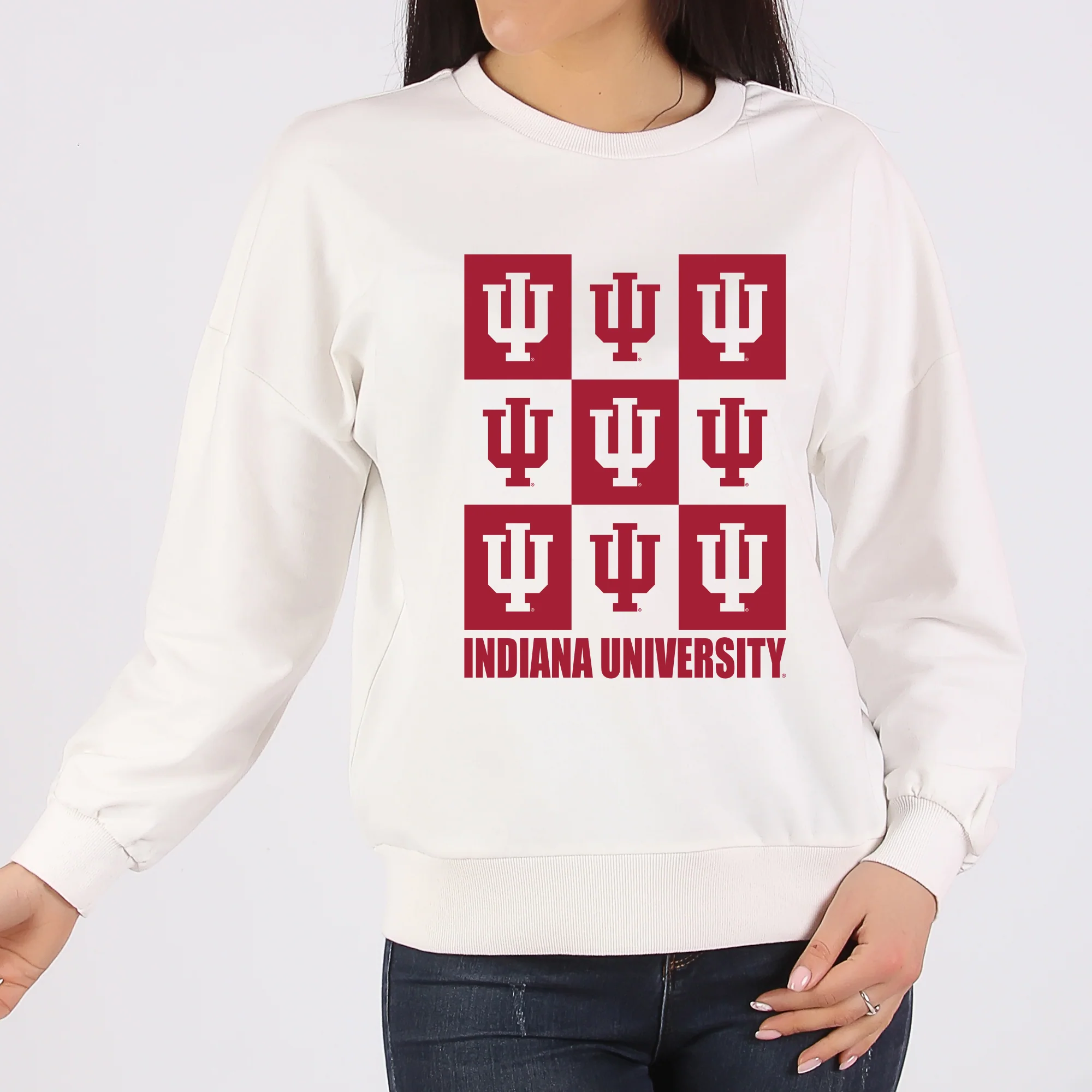 Indiana Hoosiers Checkerbox Crewneck Sweatshirt - White - Image 3
