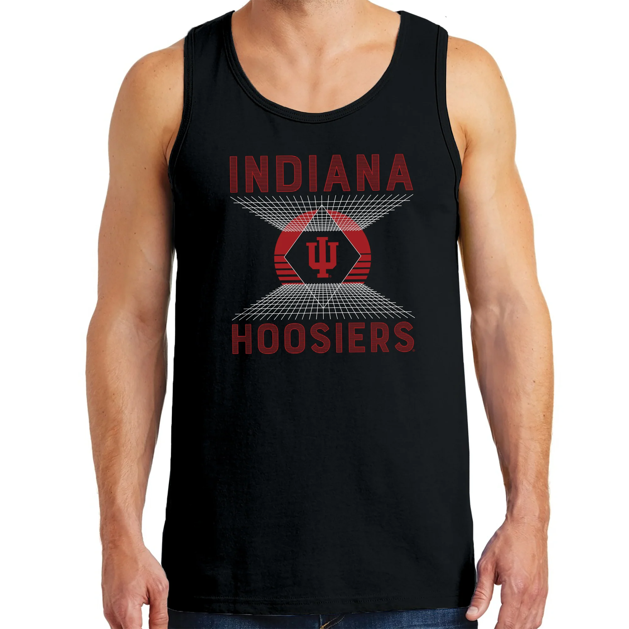 Indiana Hoosiers Vaporwave Grid Tank Top - Black - Image 3