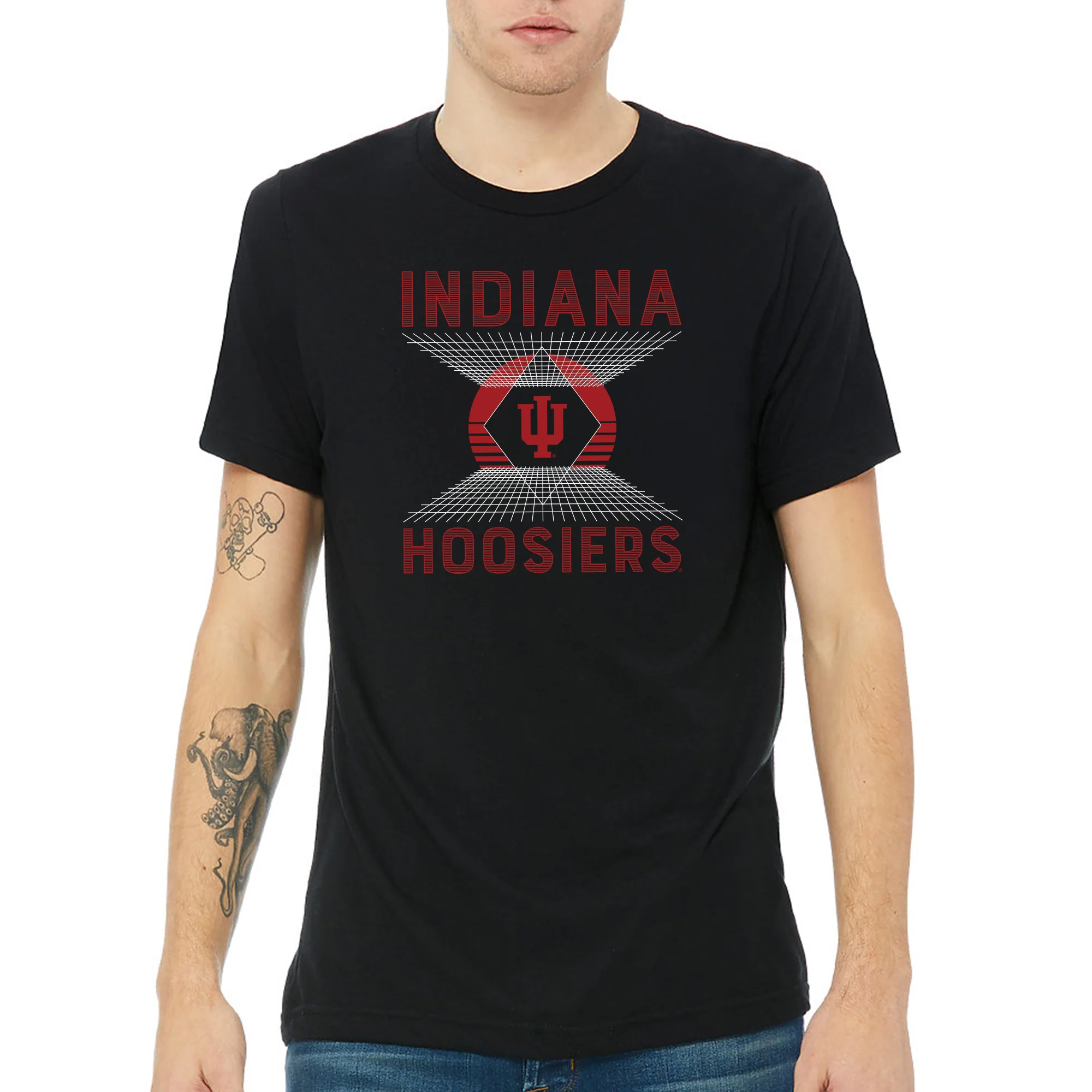 Indiana Hoosiers Vaporwave Grid Triblend T Shirt - Solid Black - Image 3