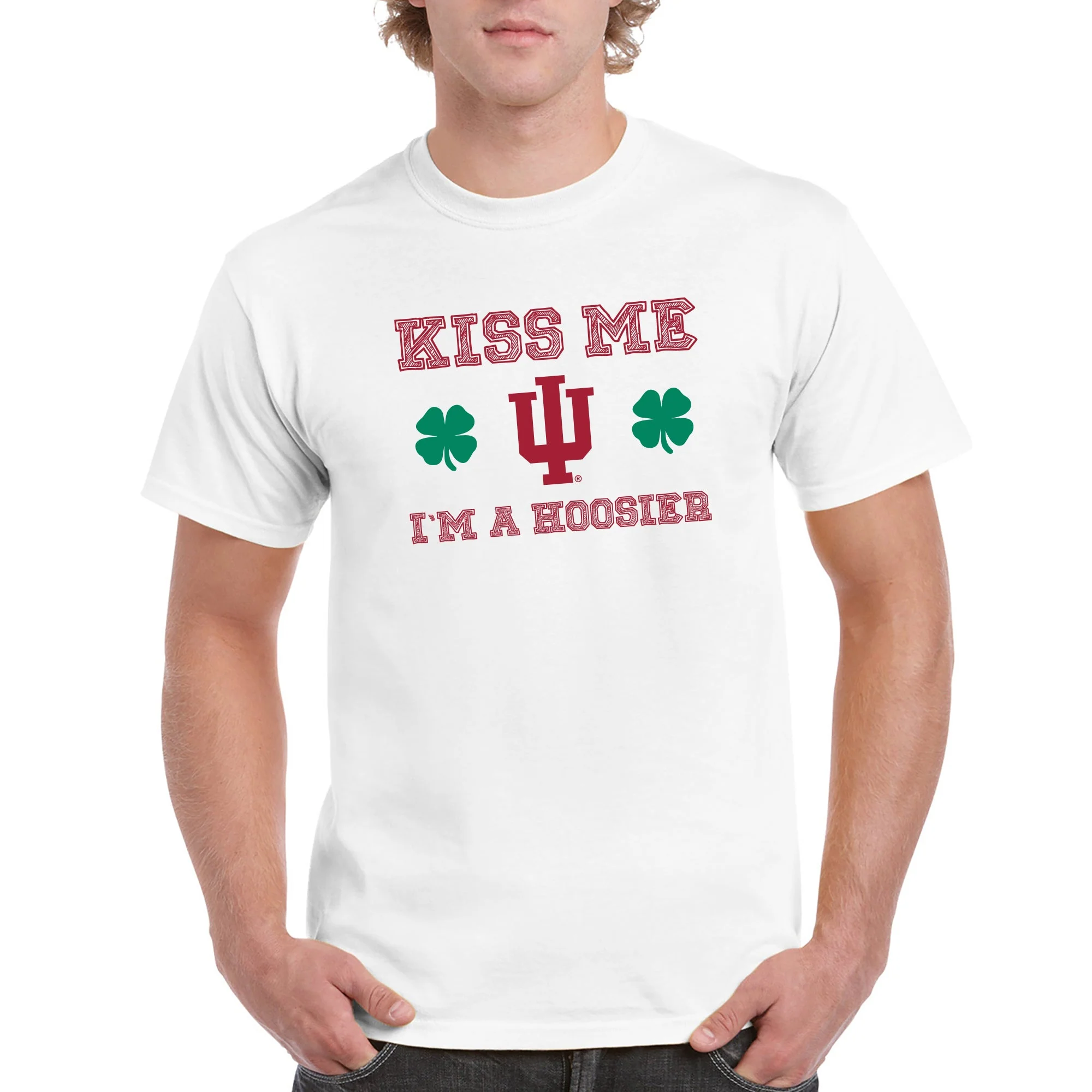Indiana University Hoosiers Kiss Me I'm a Hoosier Basic Cotton Short Sleeve T Shirt - White - Image 3