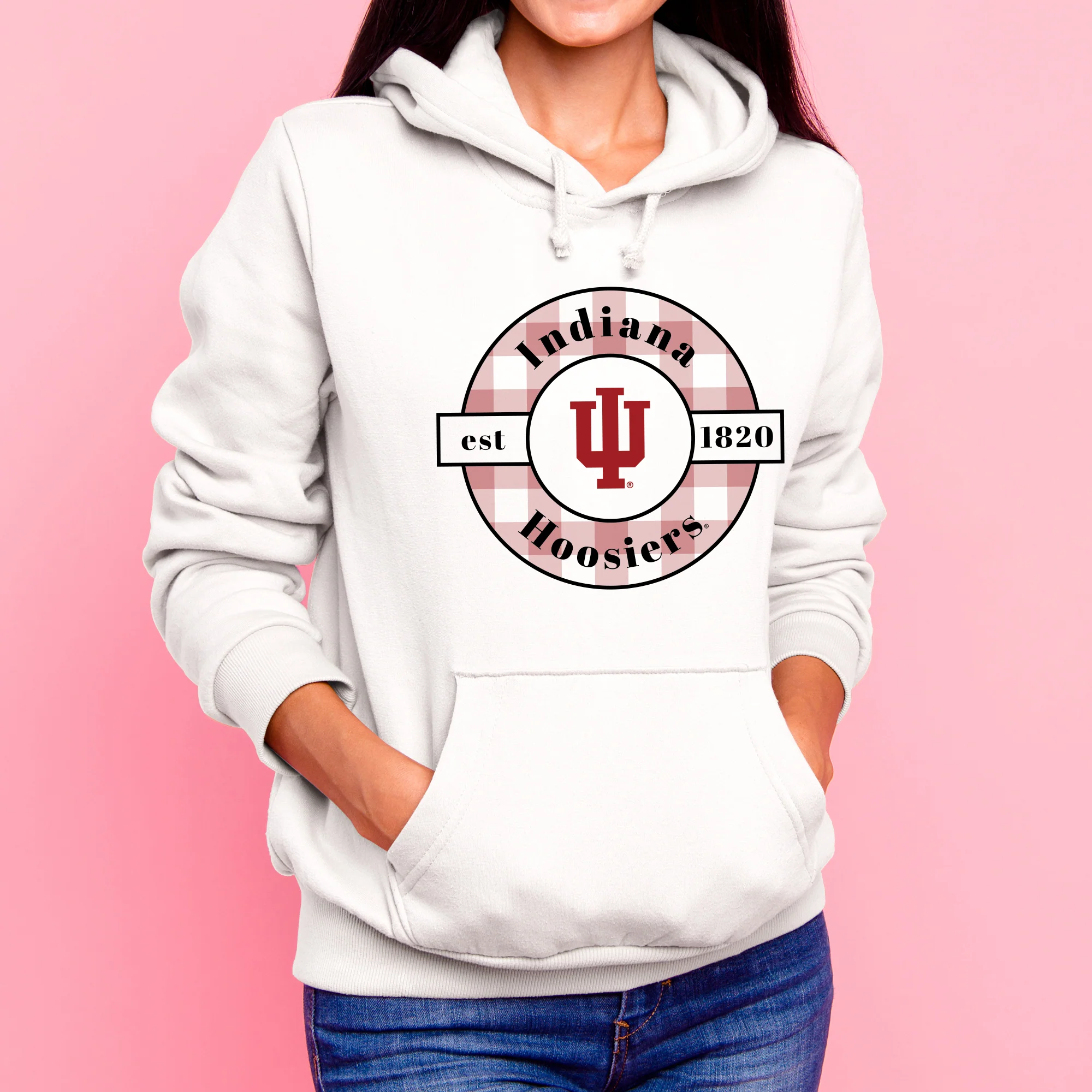 Indiana Plaid Circle Hoodie - White - Image 4