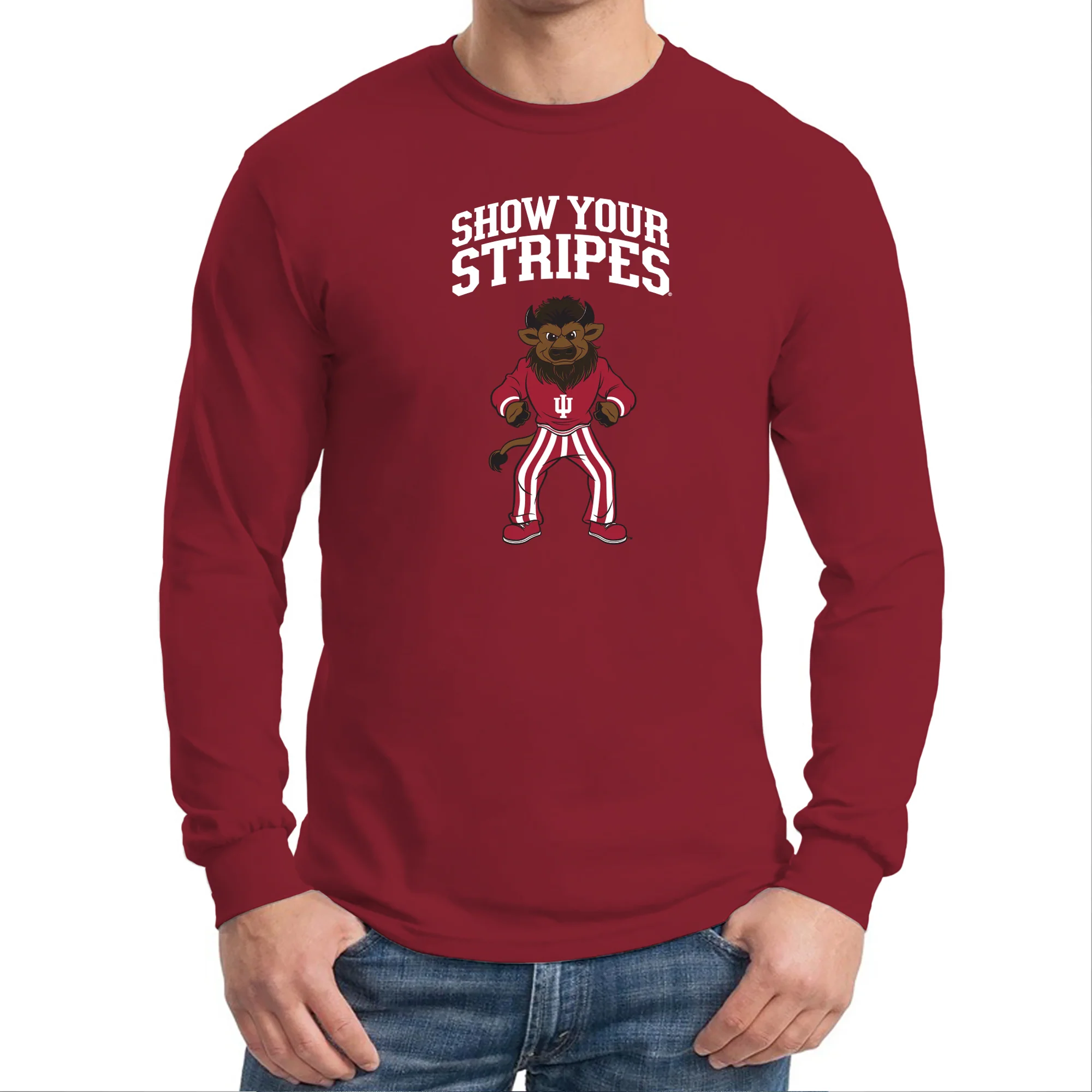 Indiana Show Your Stripes Mascot Spirit Mark Longsleeve - Cardinal - Image 3