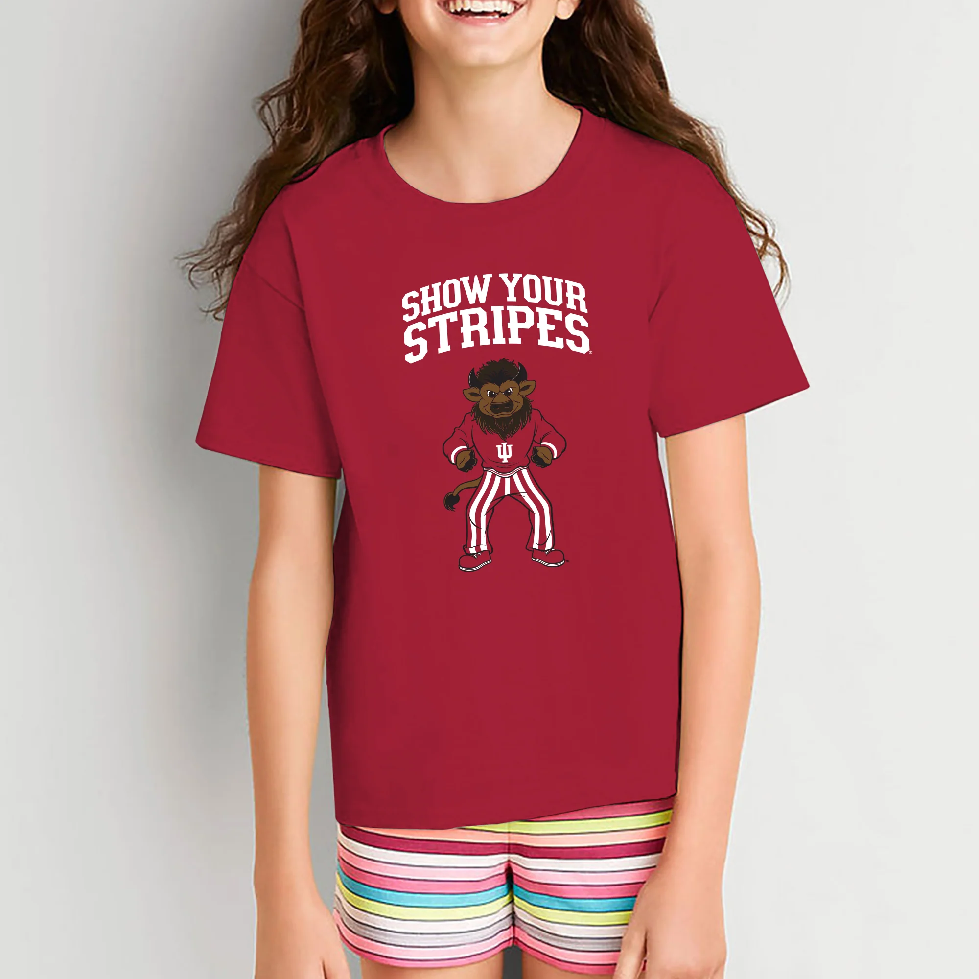 Indiana Show Your Stripes Mascot Spirit Mark Youth T-Shirt - Cardinal - Image 3
