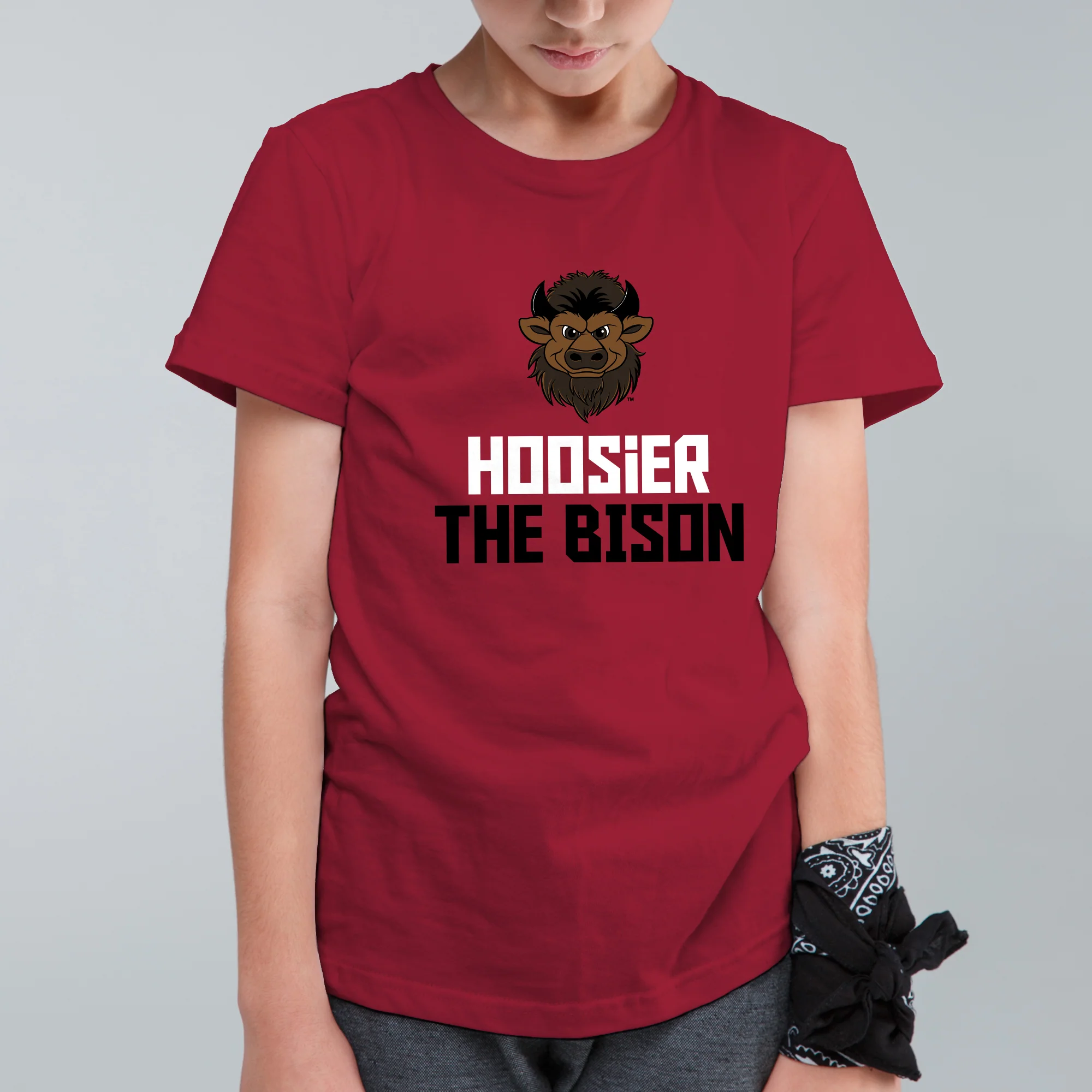 Indiana Squared Off Bison Youth T-Shirt - Cardinal - Image 3