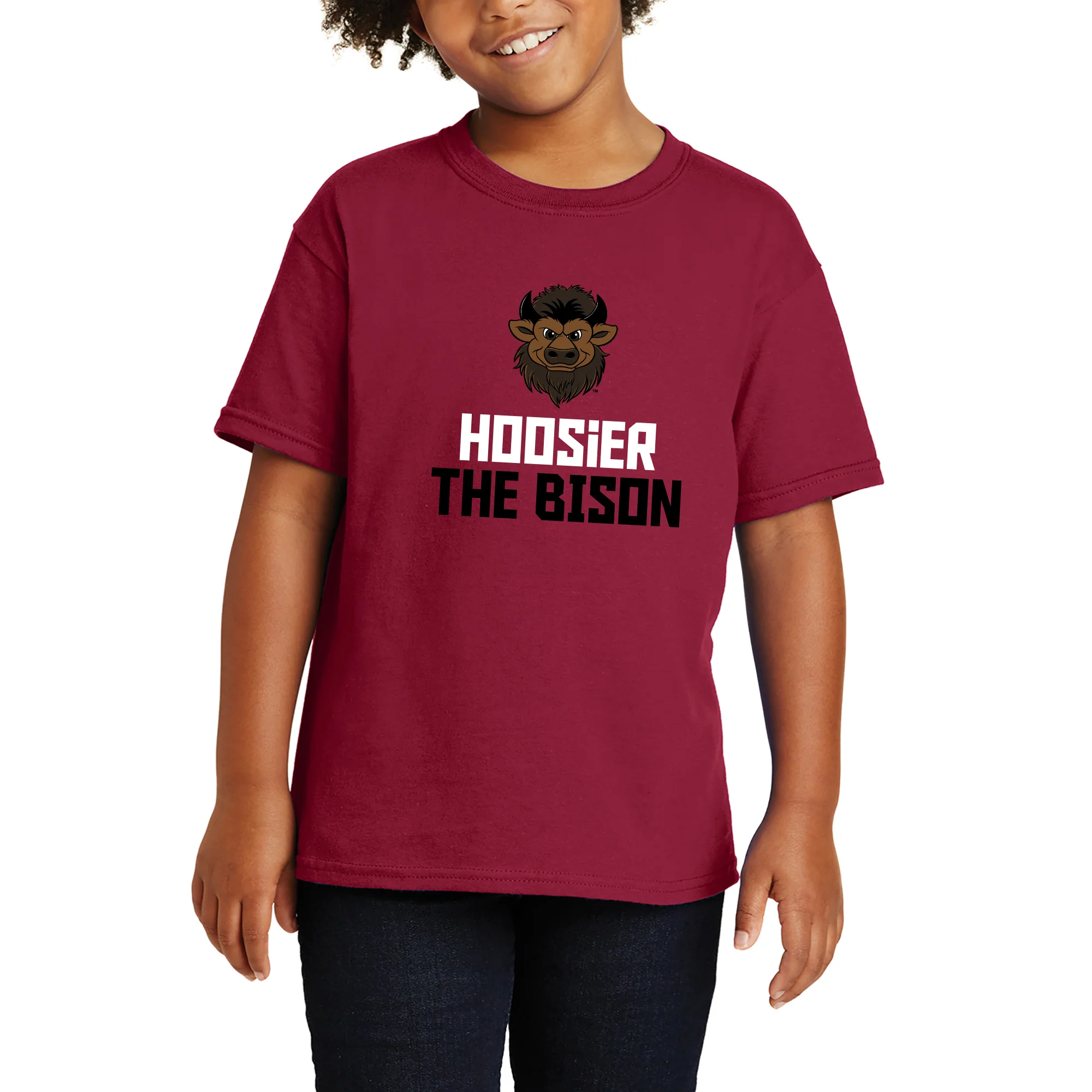 Indiana Squared Off Bison Youth T-Shirt - Cardinal - Image 4