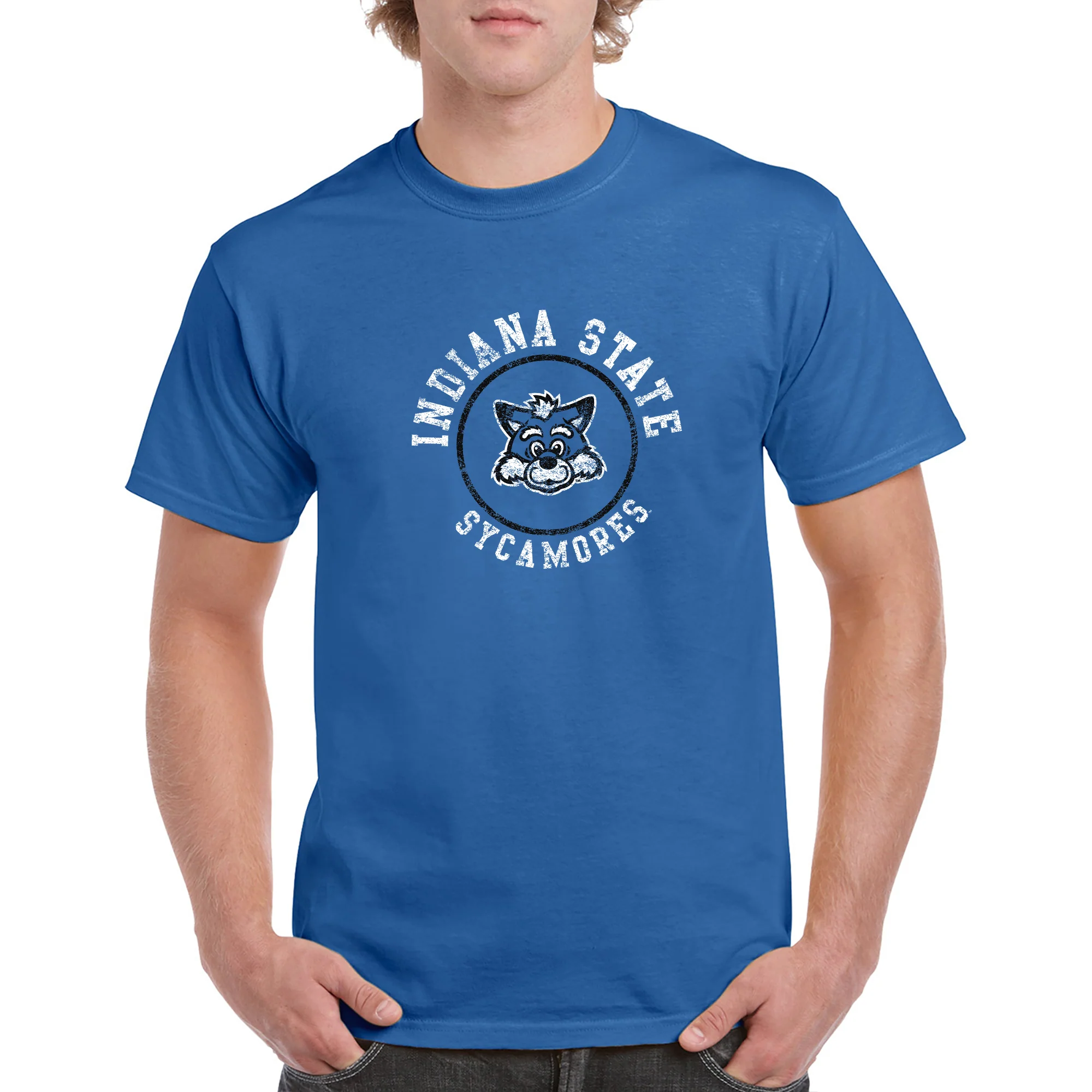 Indiana State University Sycamores Distressed Circle Logo Short Sleeve T Shirt - Royal - Image 3
