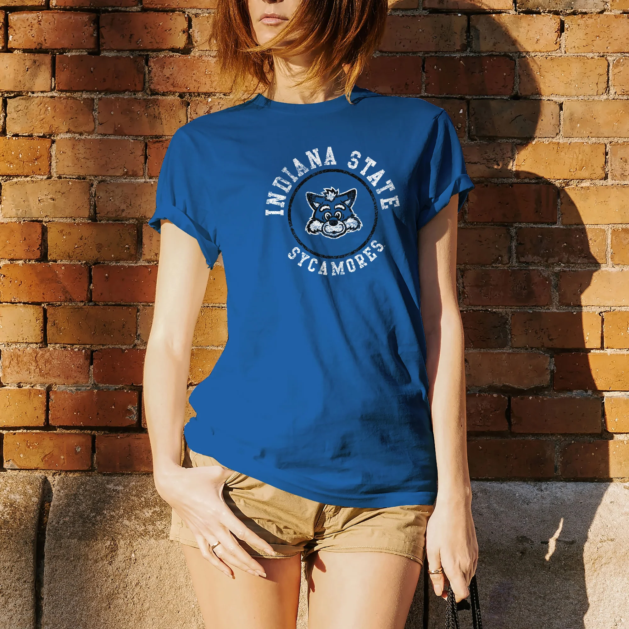 Indiana State University Sycamores Distressed Circle Logo Short Sleeve T Shirt - Royal - Image 4