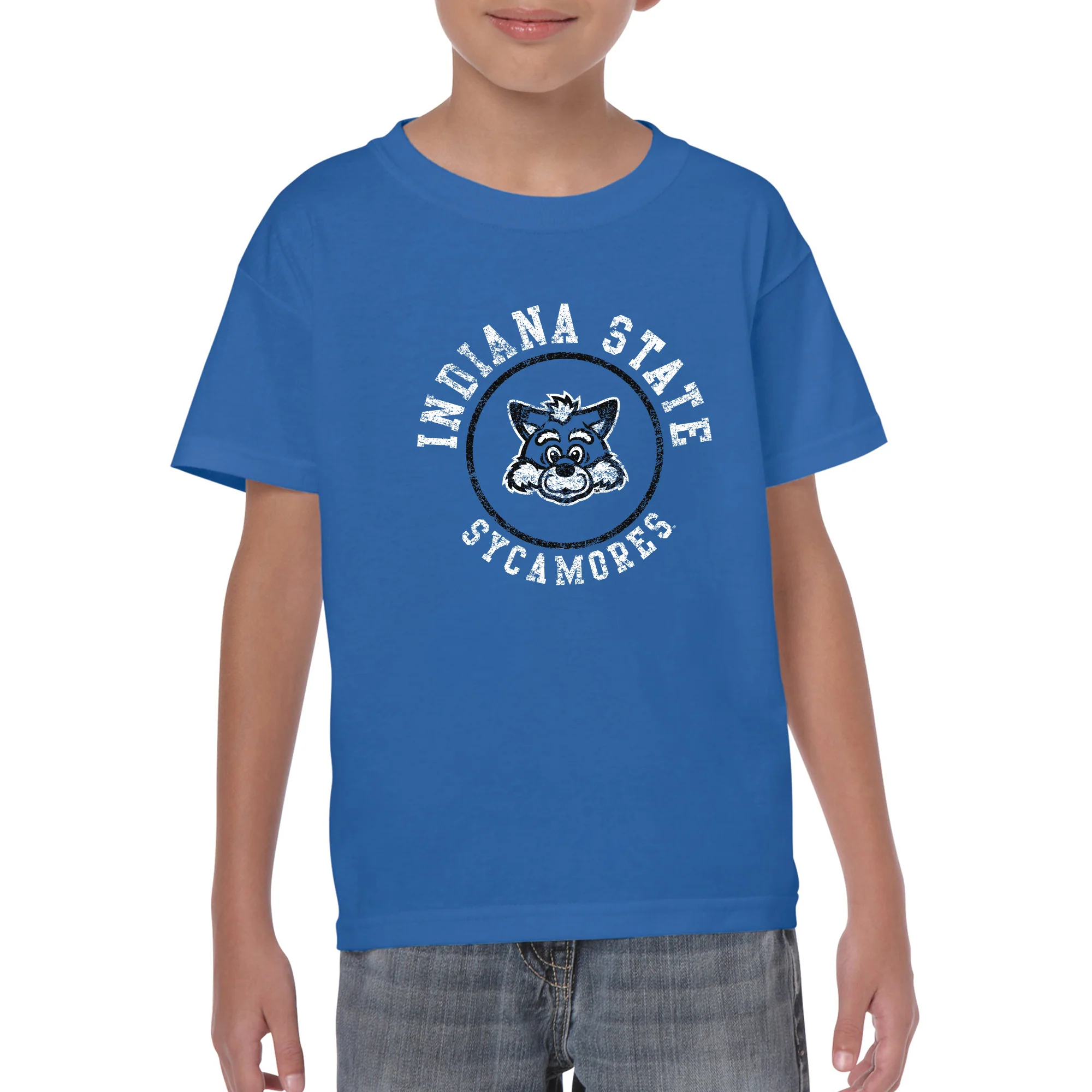 Indiana State University Sycamores Distressed Circle Logo Youth T Shirt - Royal - Image 3