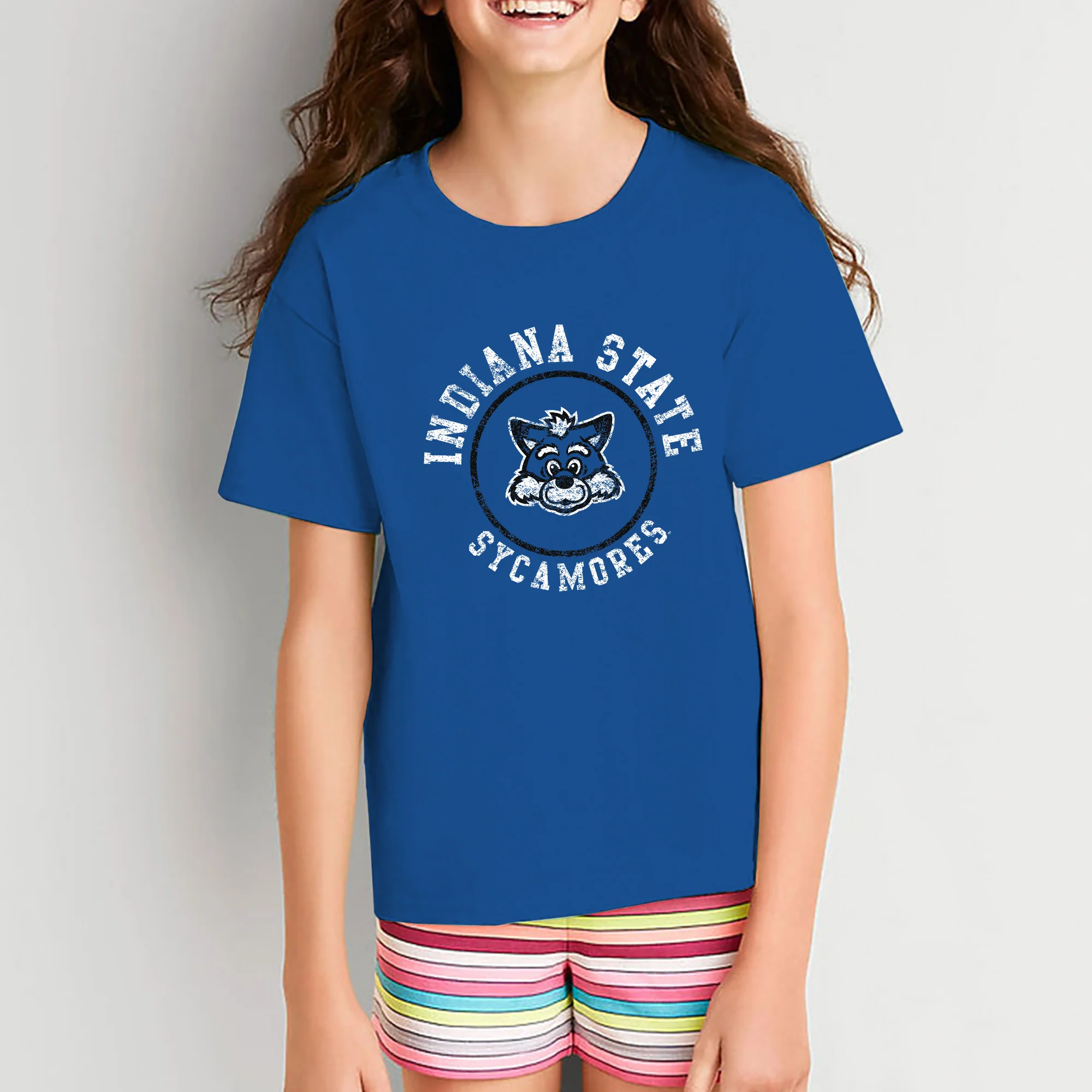 Indiana State University Sycamores Distressed Circle Logo Youth T Shirt - Royal - Image 4