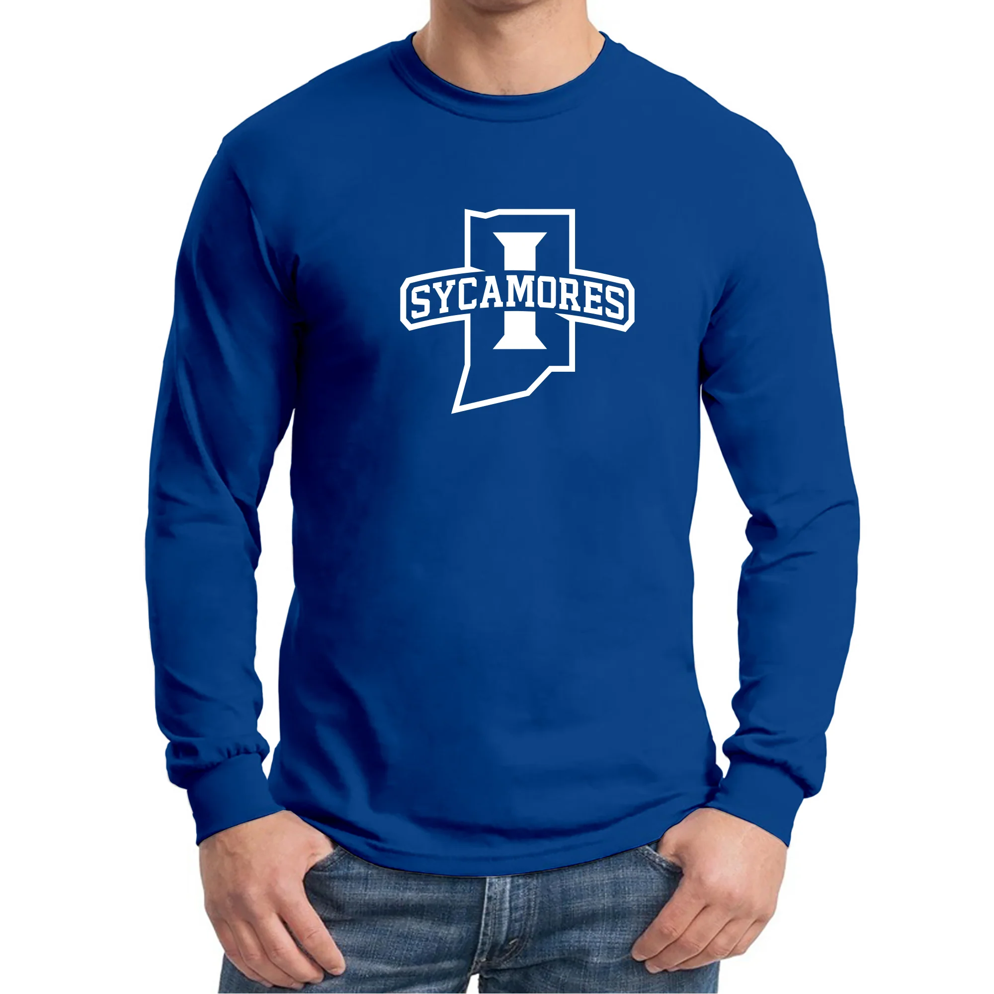 Indiana State University Sycamores Primary Logo Long Sleeve T Shirt - Royal - Image 3
