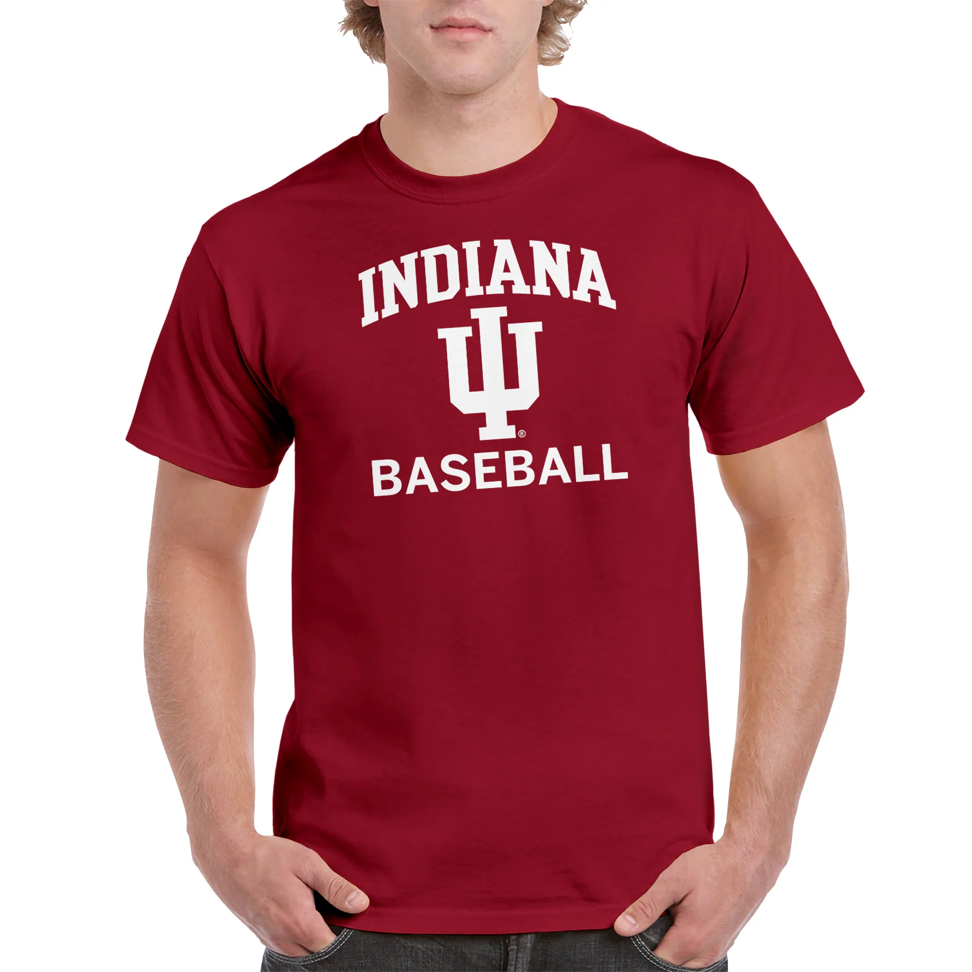 Indiana University Hoosiers Arch Logo Baseball Short Sleeve T Shirt - Cardinal - Image 3