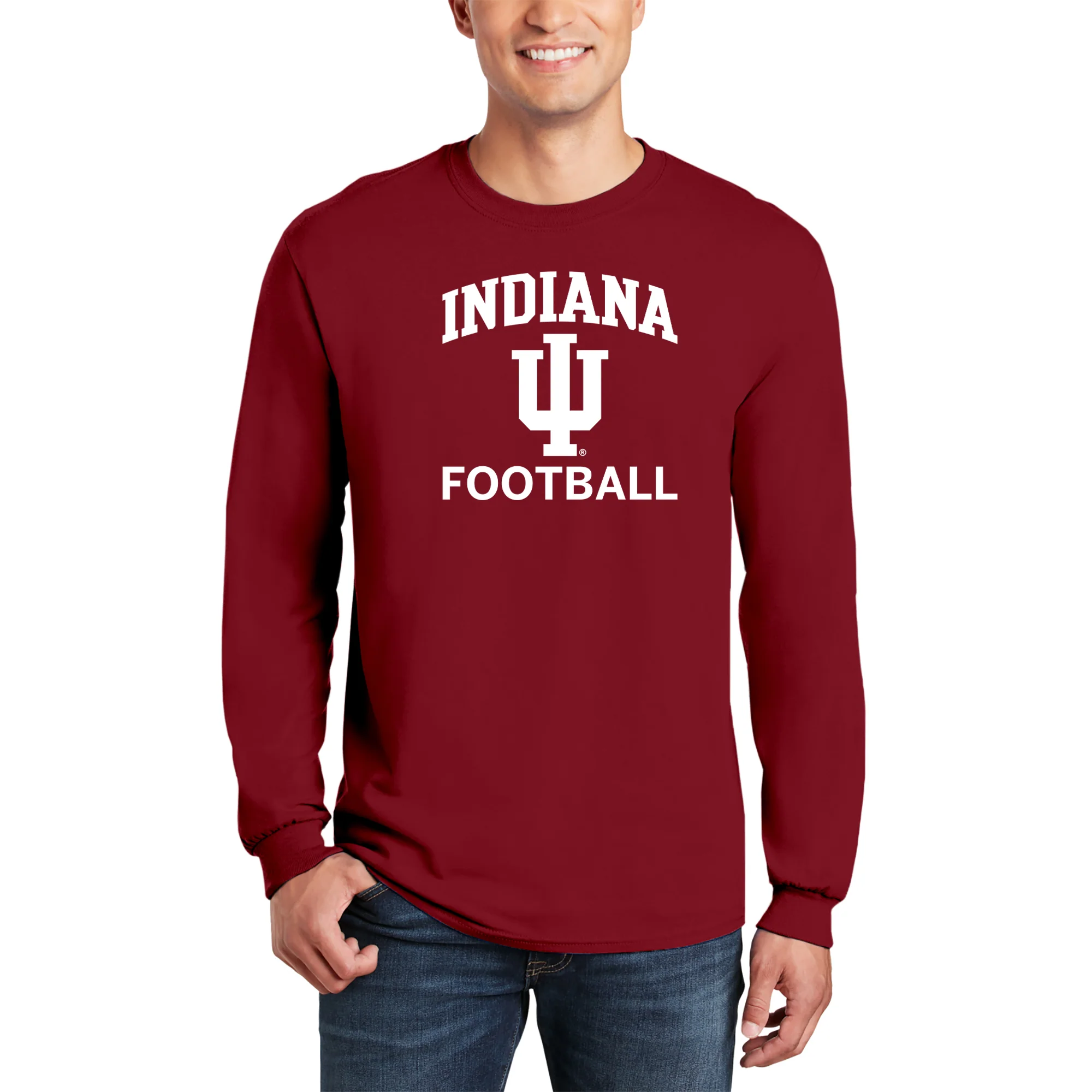 Indiana University Hoosiers Arch Logo Football Long Sleeve T Shirt - Cardinal - Image 3