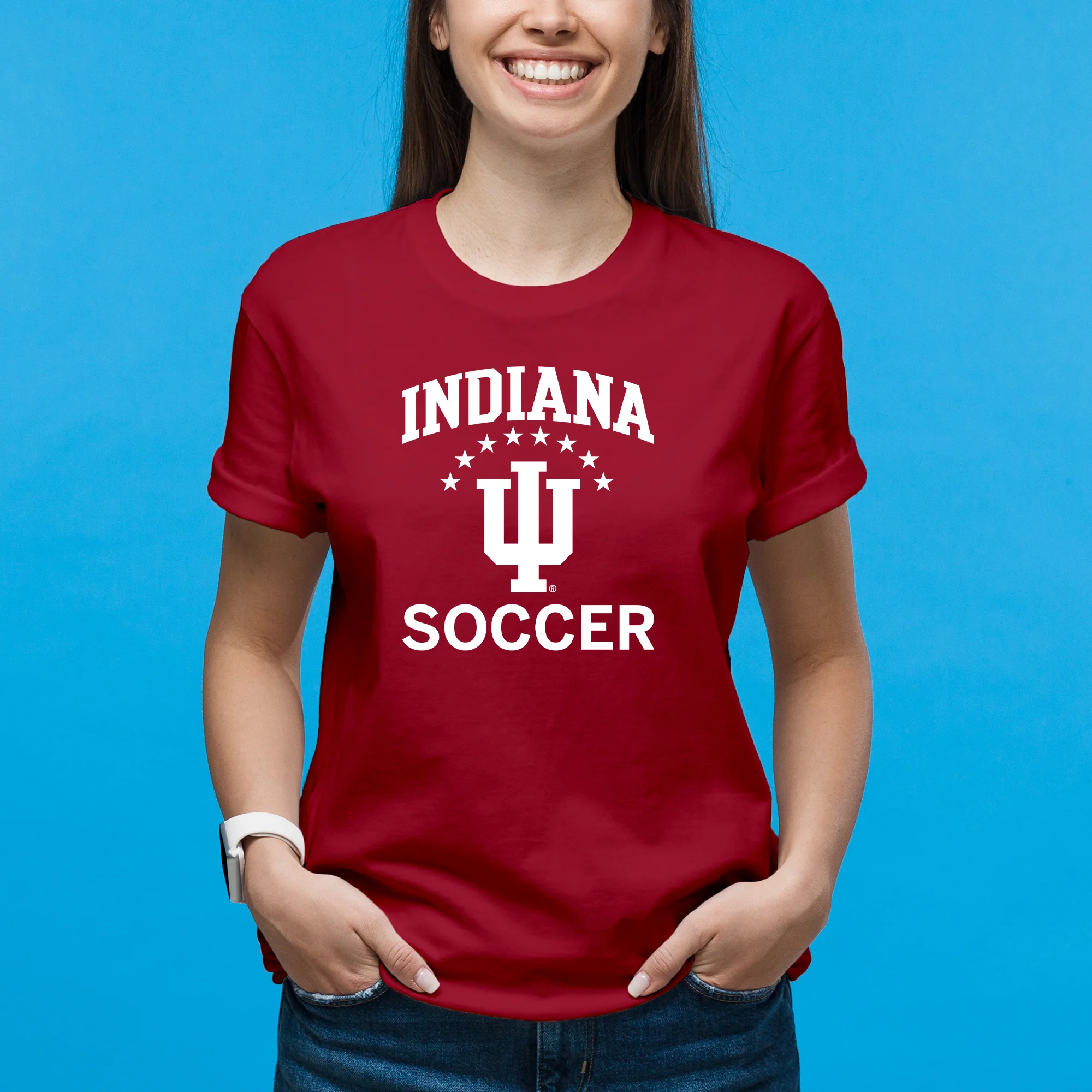 Indiana University Hoosiers Arch Logo Soccer Short Sleeve T-Shirt - Cardinal - Image 4