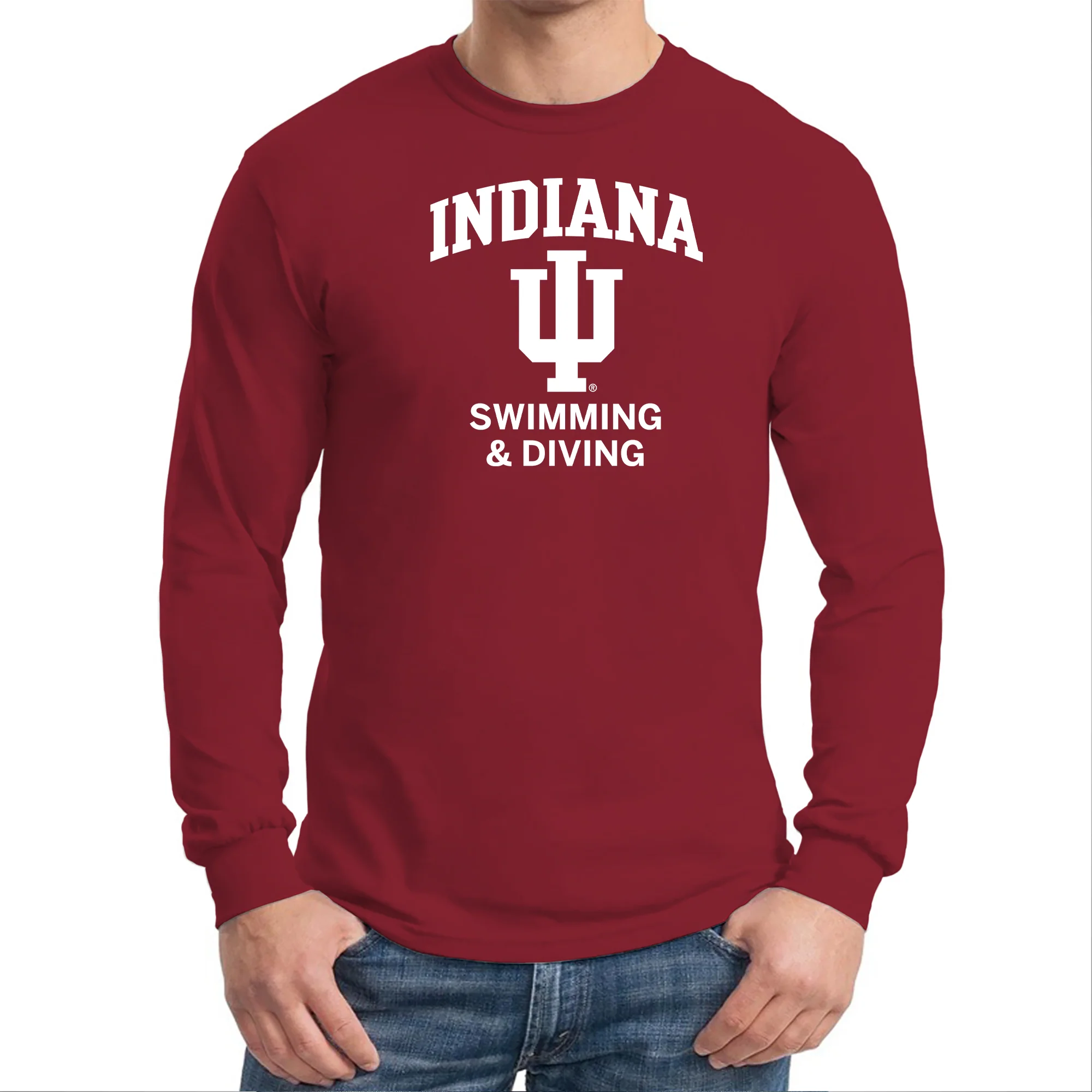Indiana University Hoosiers Arch Logo Swimming Long Sleeve T Shirt - Cardinal - Image 3