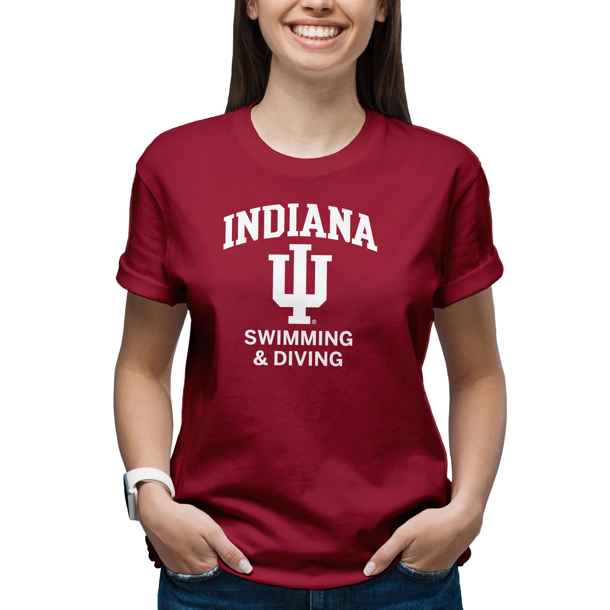 Indiana University Hoosiers Arch Logo Swimming Short Sleeve T Shirt - Cardinal - Image 4