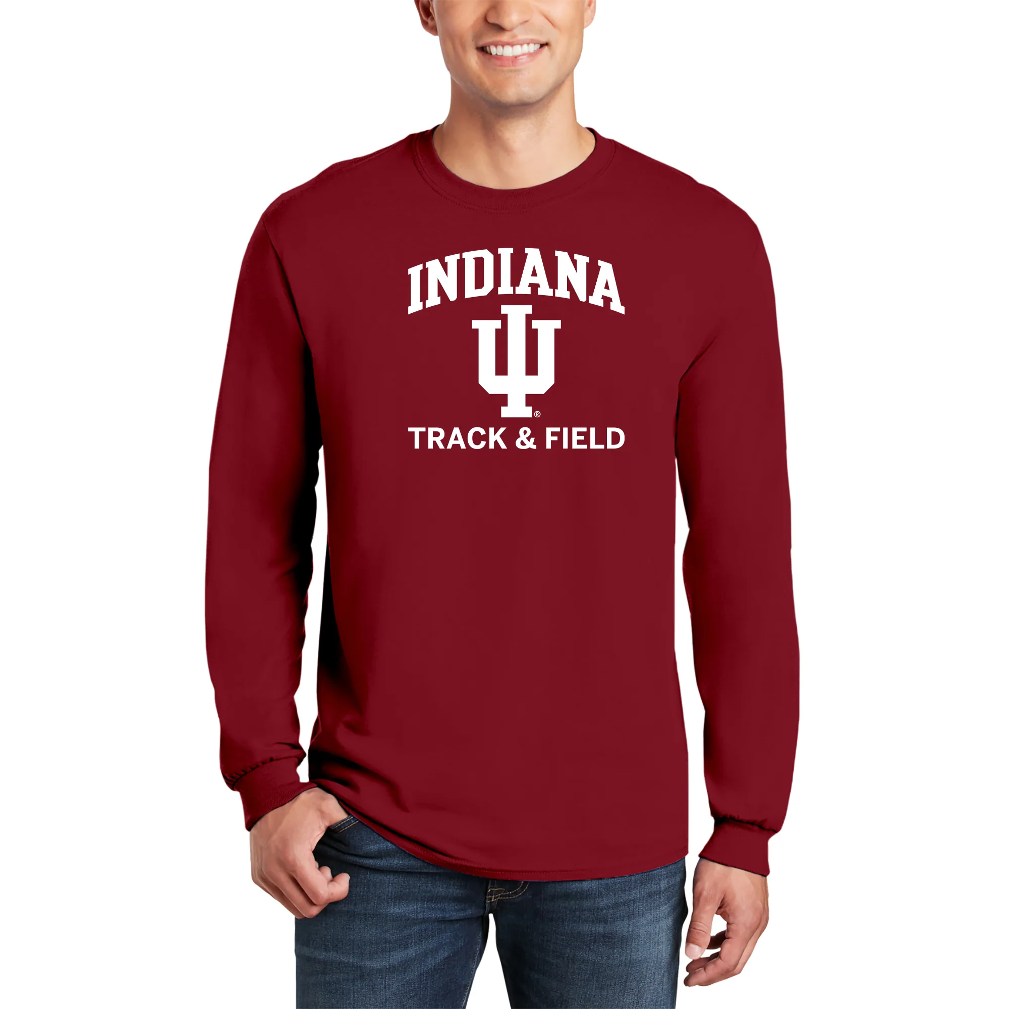 Indiana University Hoosiers Arch Logo Track & Field Long Sleeve T Shirt - Cardinal - Image 3