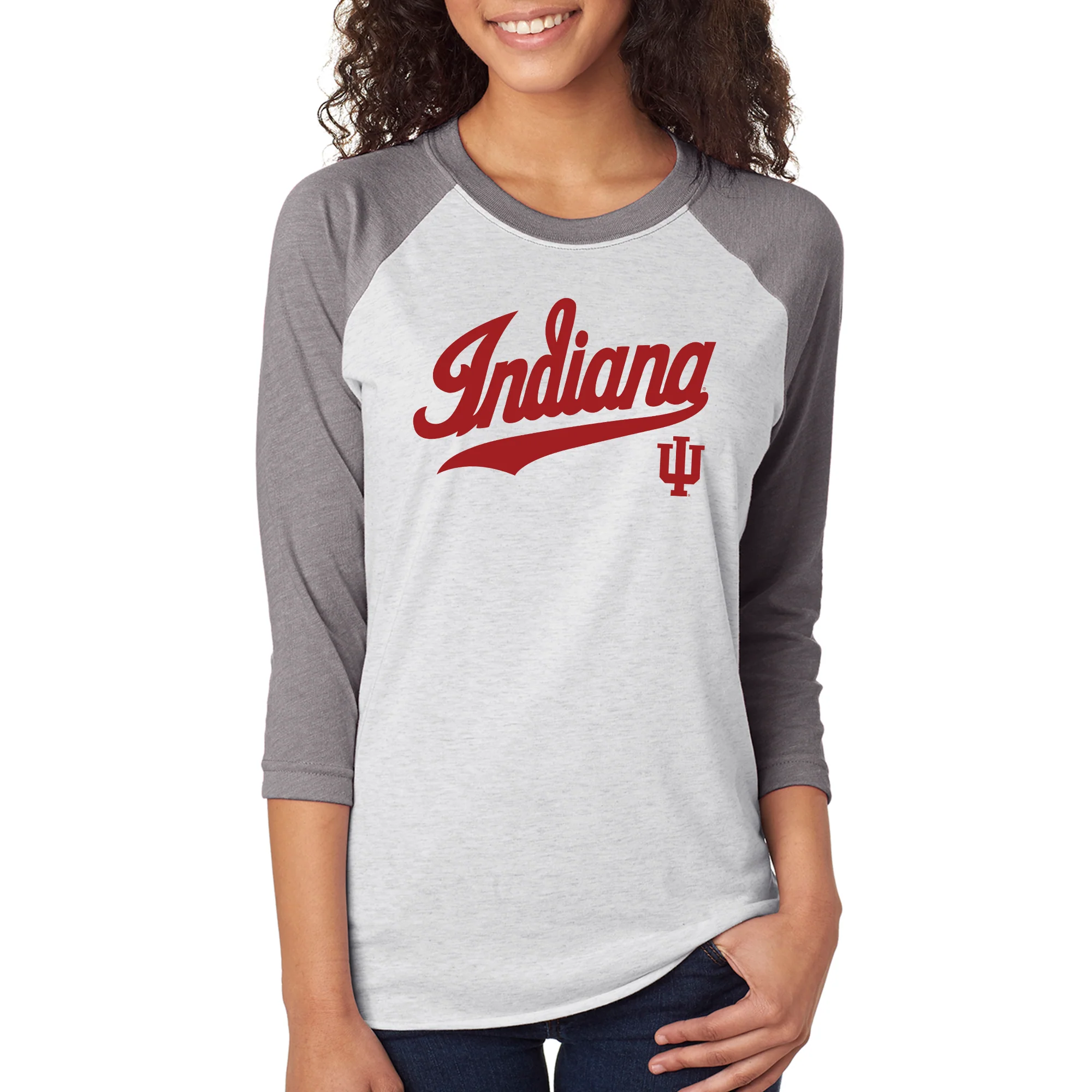 Indiana Baseball Jersey Script Raglan - Heather White/Premium Heather - Image 4