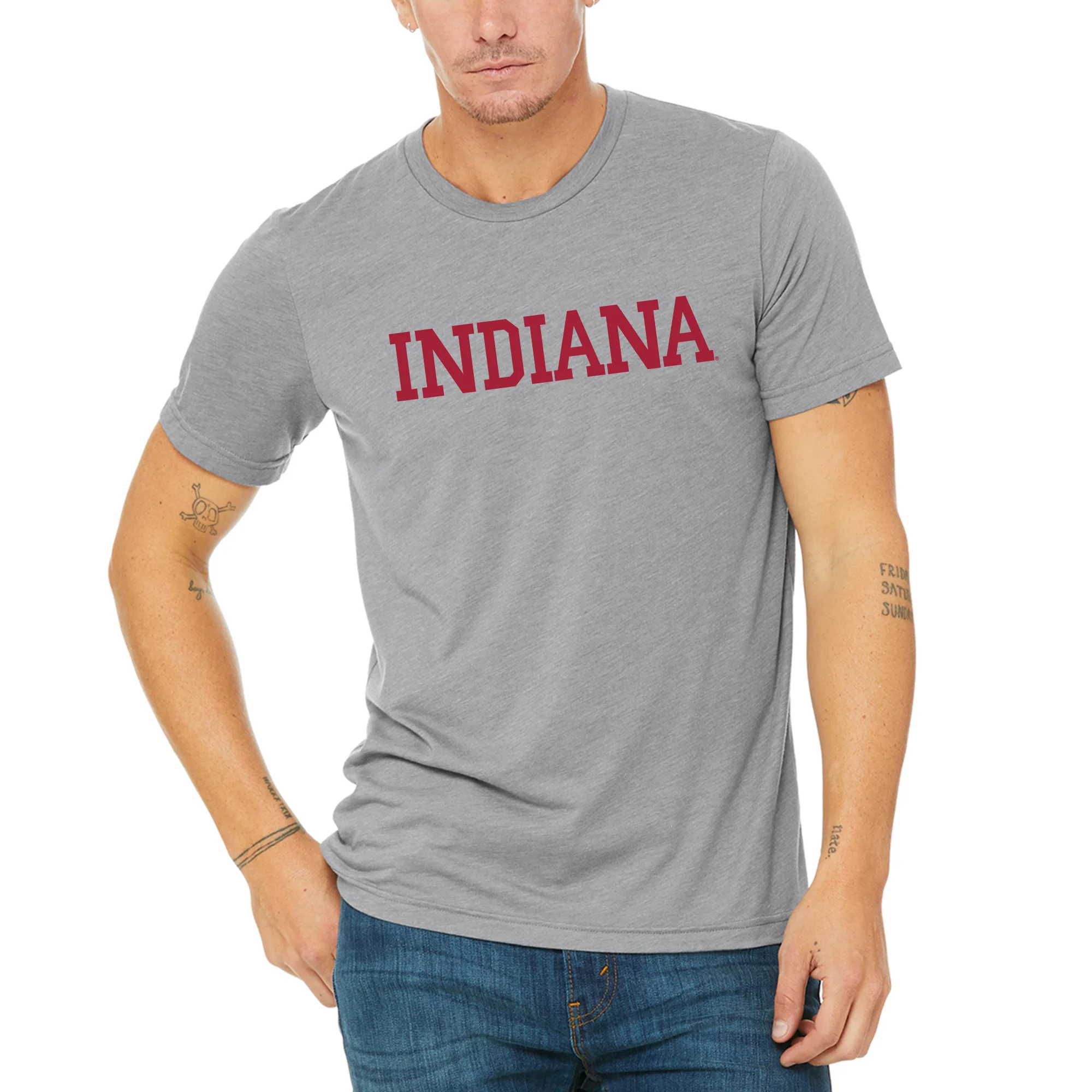 Indiana University Hoosiers Basic Block Canvas Triblend Short Sleeve T Shirt - Athletic Grey Triblend - Image 3