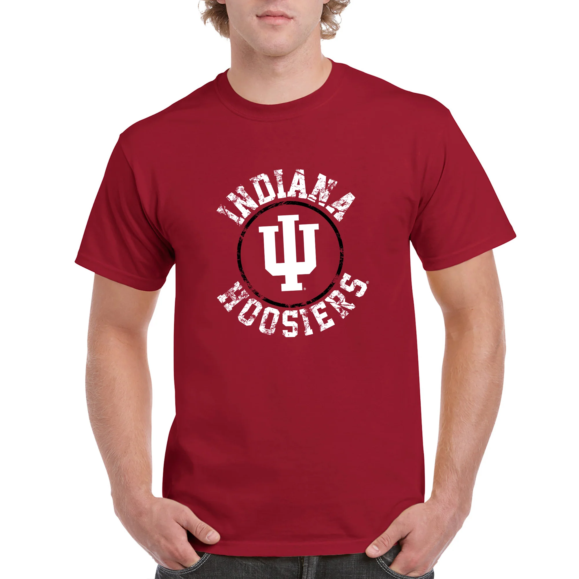Indiana University Hoosiers Distressed Circle Logo Short Sleeve T-Shirt - Cardinal Red - Image 3