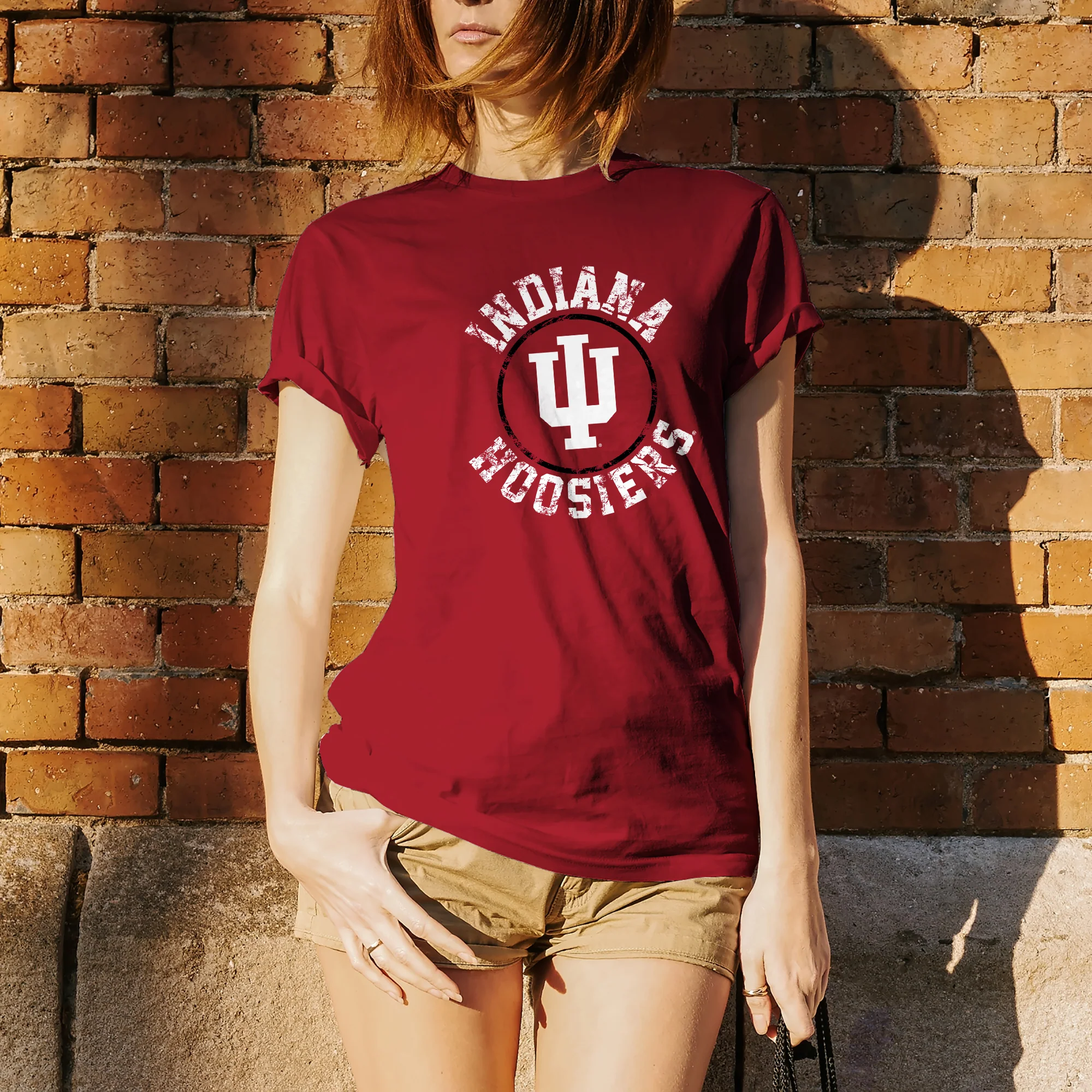 Indiana University Hoosiers Distressed Circle Logo Short Sleeve T-Shirt - Cardinal Red - Image 4