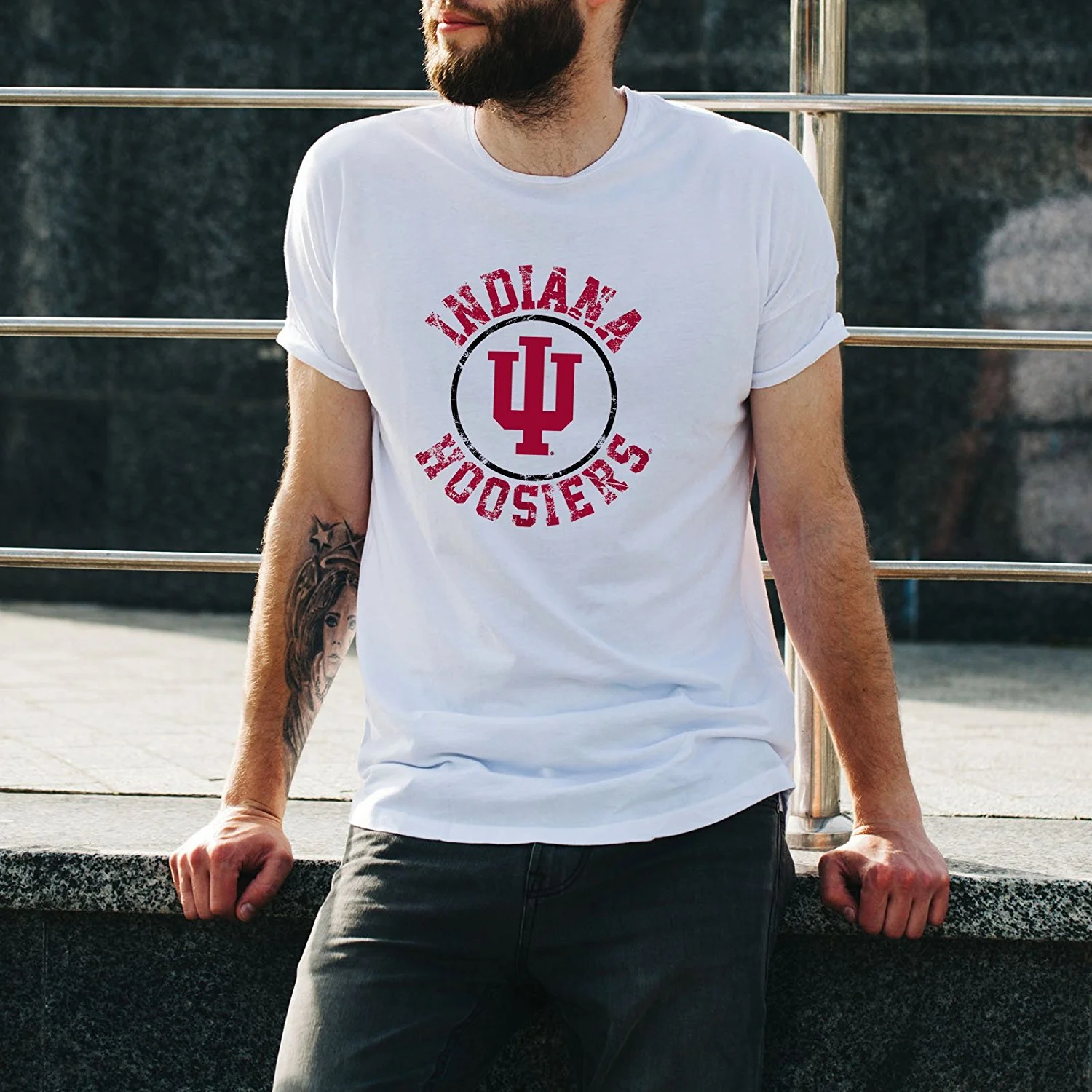 Indiana University Hoosiers Distressed Circle Logo Short Sleeve T-Shirt - White - Image 3