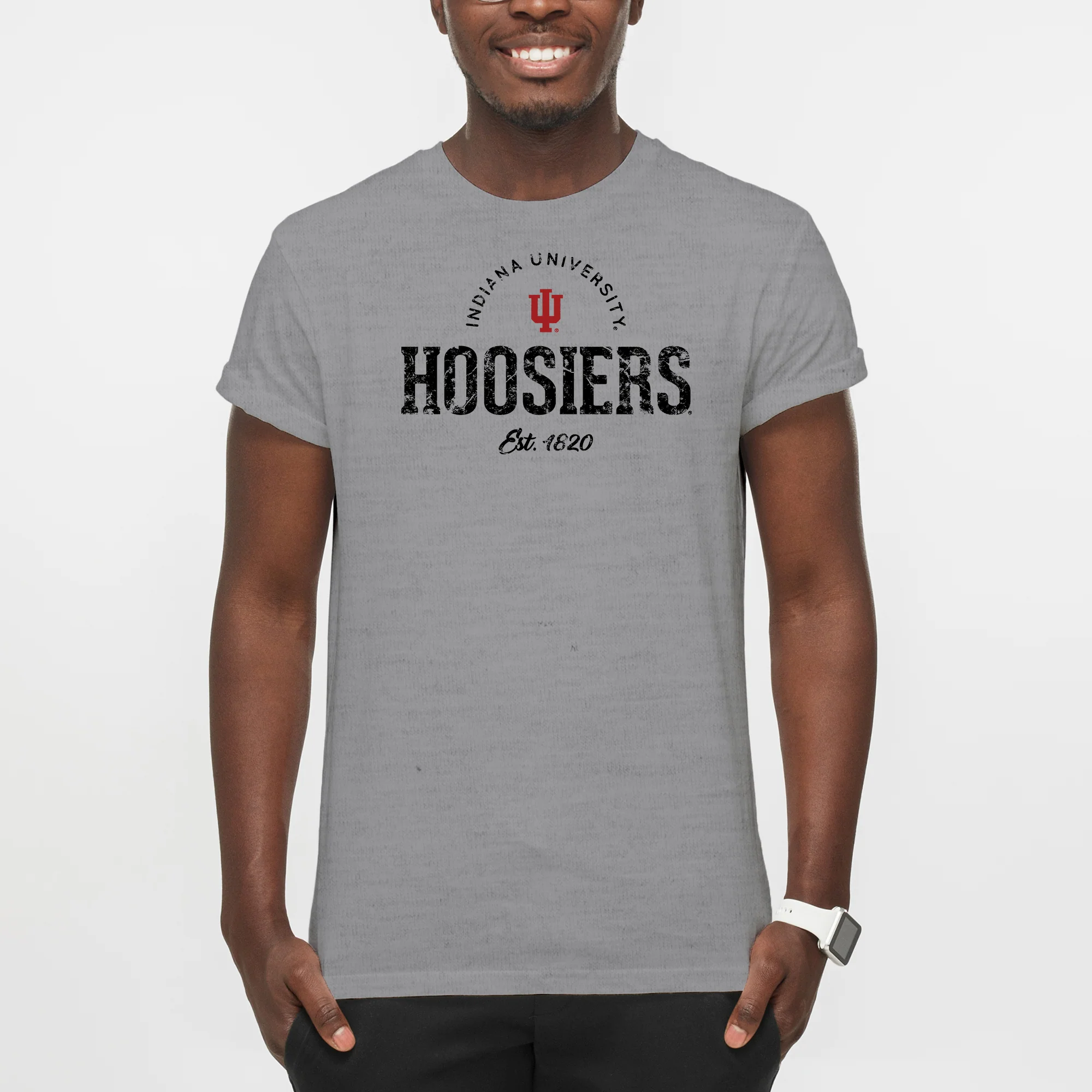 Indiana University Hoosiers Established Arch Logo Short Sleeve T-Shirt - Sport Grey - Image 3