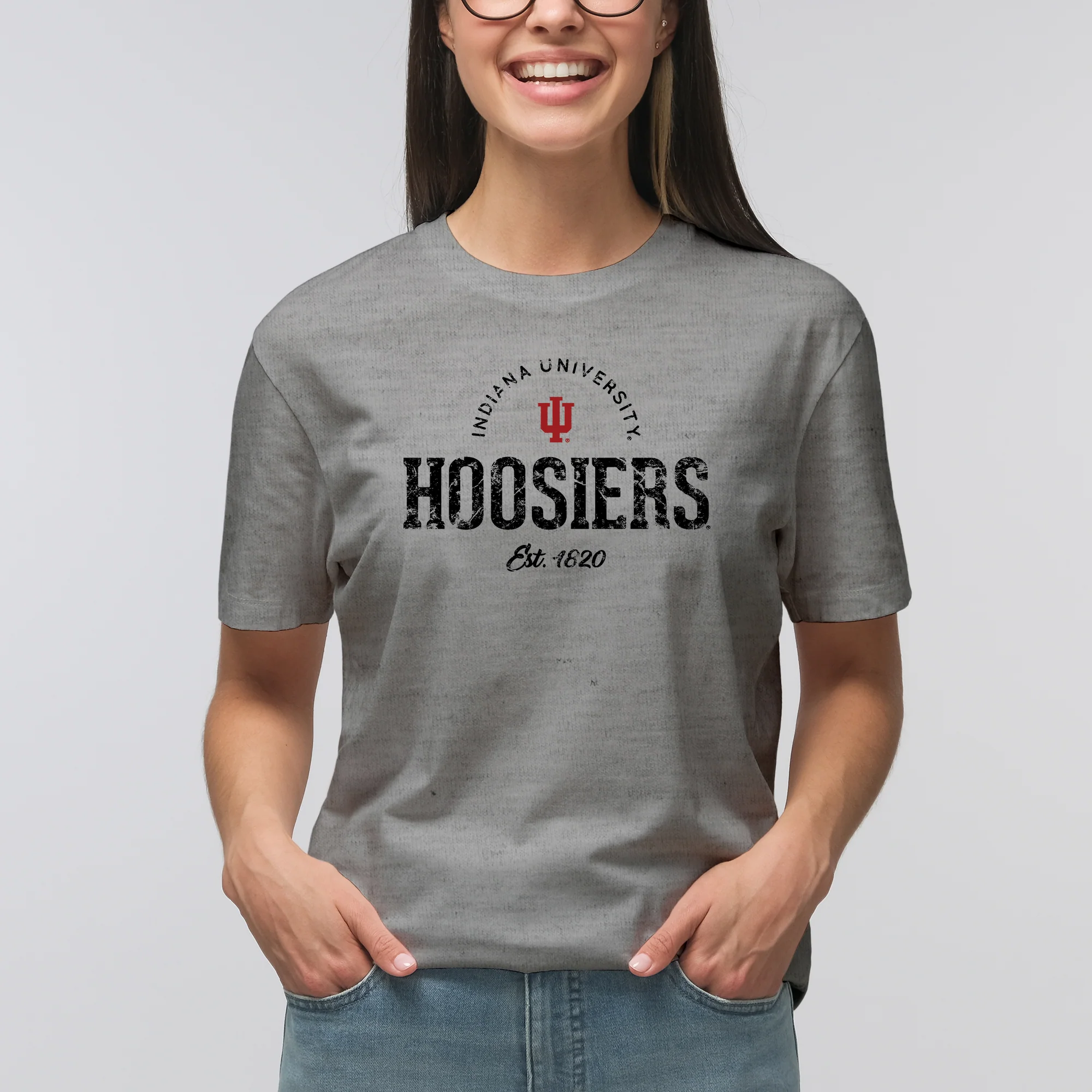Indiana University Hoosiers Established Arch Logo Short Sleeve T-Shirt - Sport Grey - Image 4
