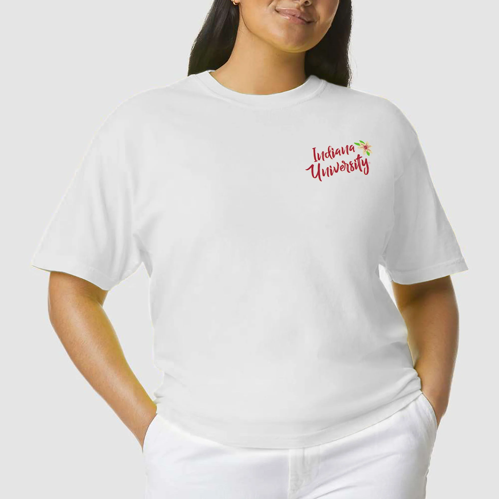 Indiana University Hoosiers Floral State Outline Comfort Colors Short Sleeve T Shirt - White - Image 3