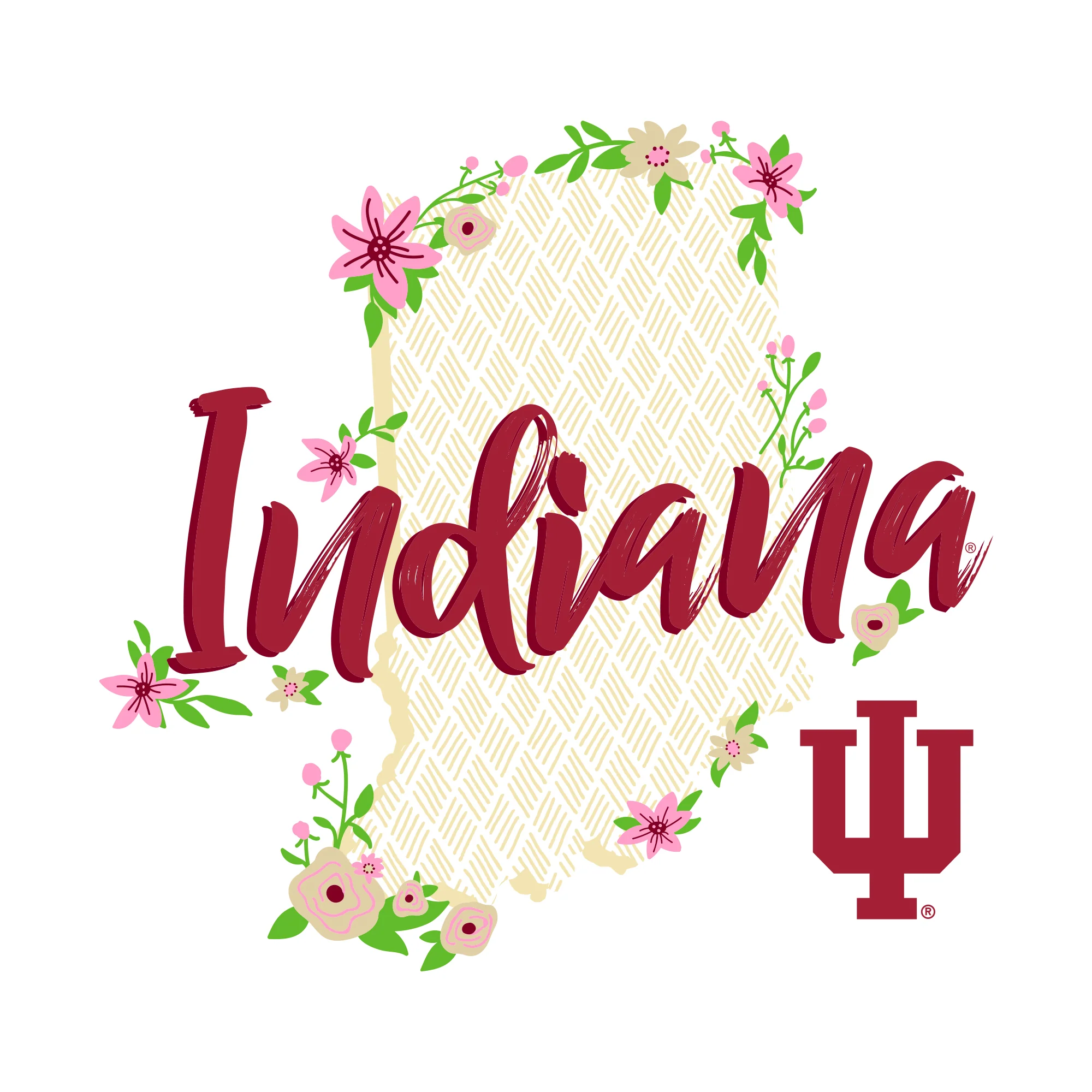 Indiana University Hoosiers Floral State Outline Comfort Colors Short Sleeve T Shirt - White - Image 4