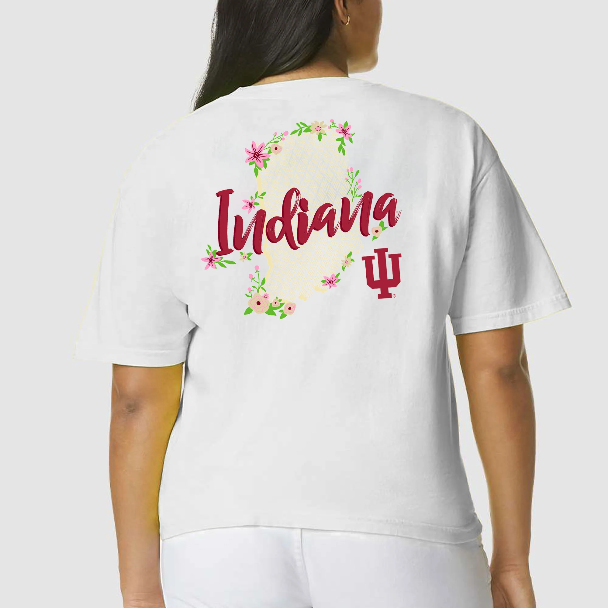 Indiana University Hoosiers Floral State Outline Comfort Colors Short Sleeve T Shirt - White - Image 5