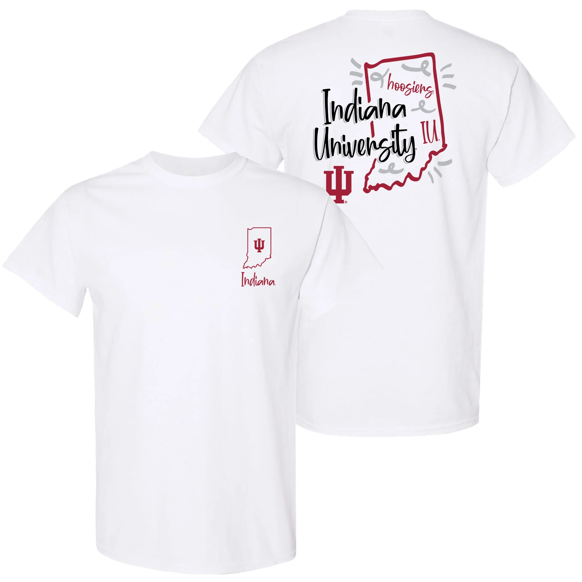Indiana University Hoosiers Playful Sketch Basic Cotton Short Sleeve T Shirt - White