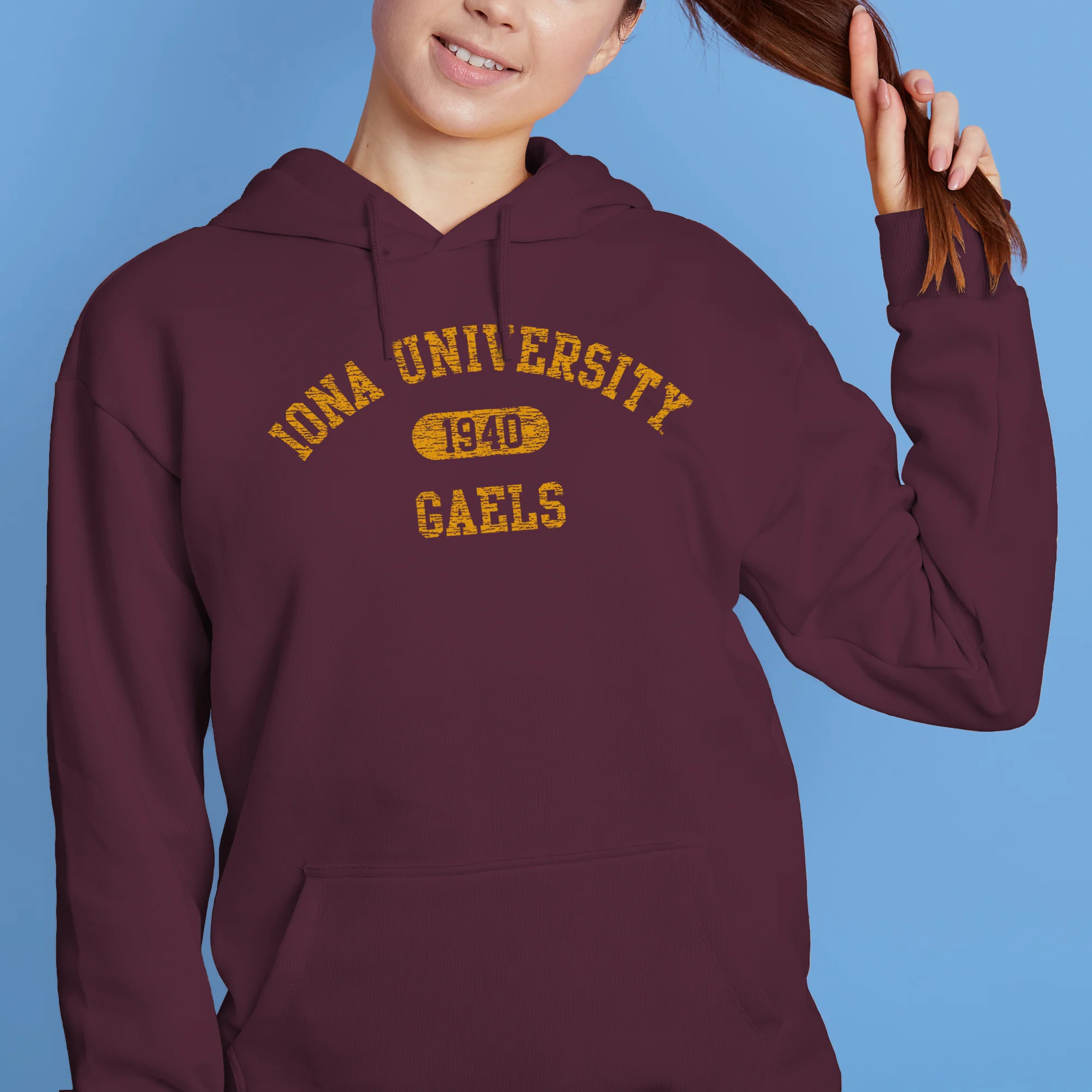 Iona University Athletic Arch Hoodie - Maroon - Image 4