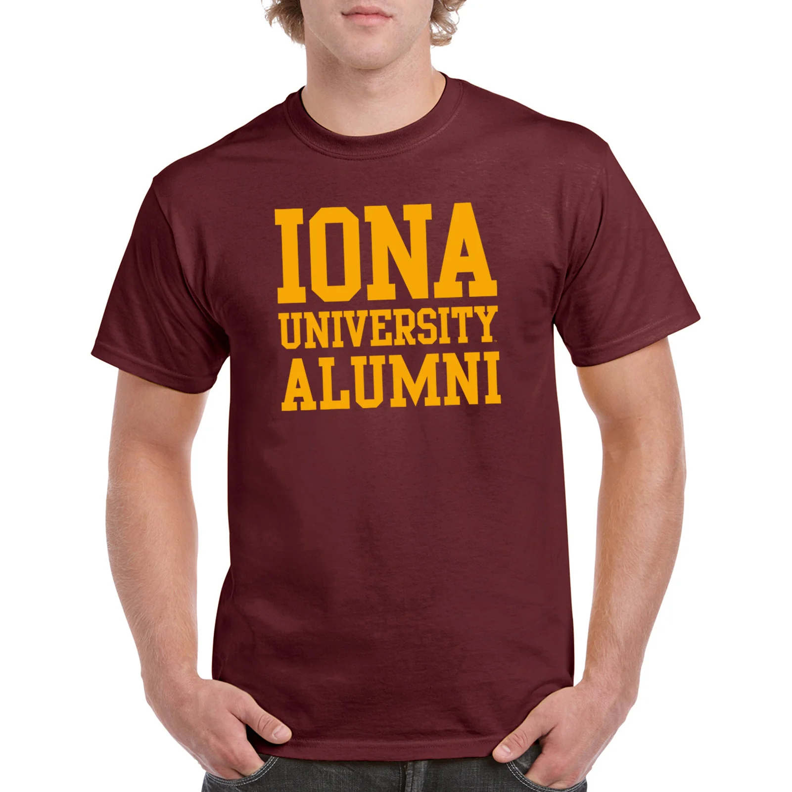 Iona University Gaels Alumni Basic Block Cotton Short Sleeve T Shirt - Maroon - Image 3