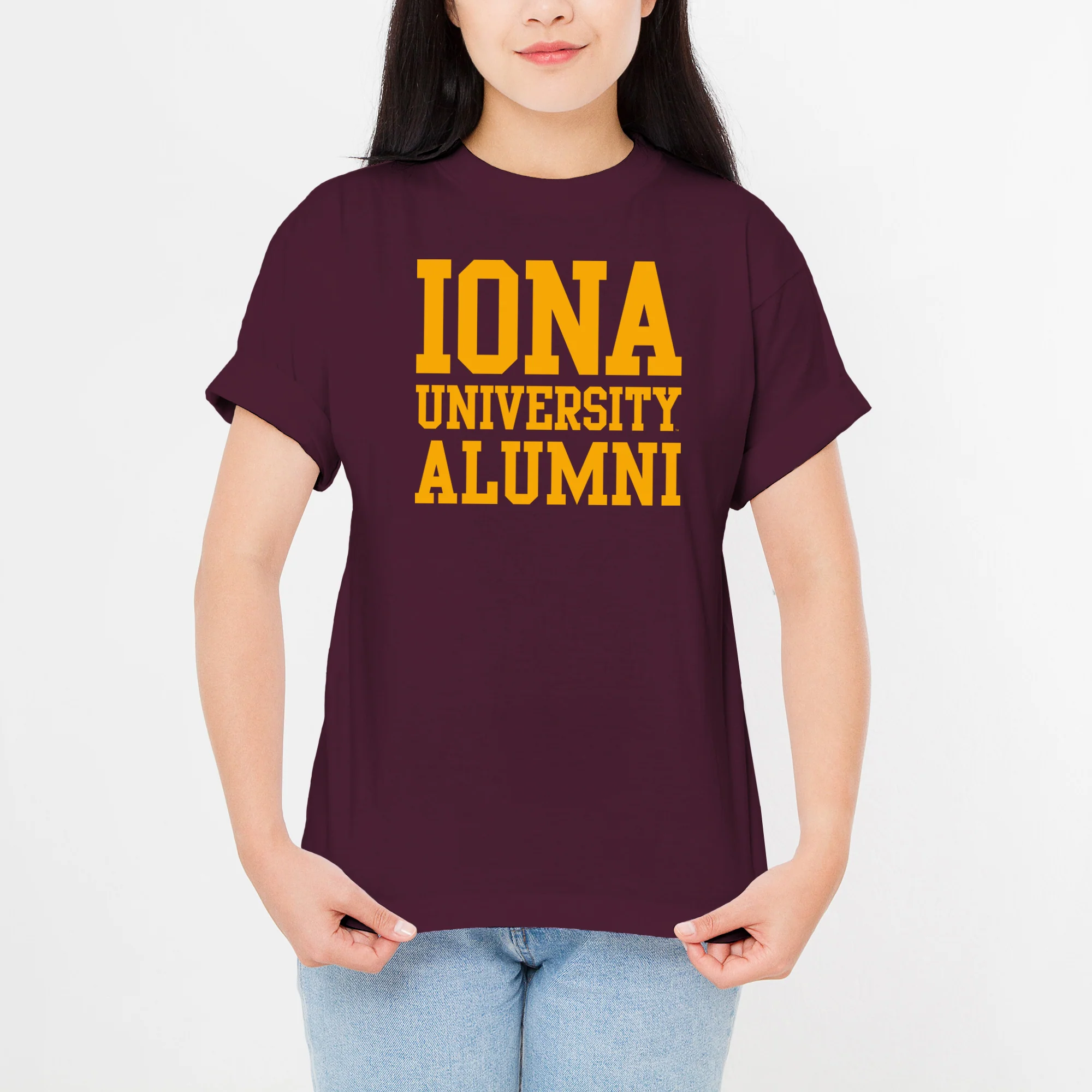 Iona University Gaels Alumni Basic Block Cotton Short Sleeve T Shirt - Maroon - Image 4