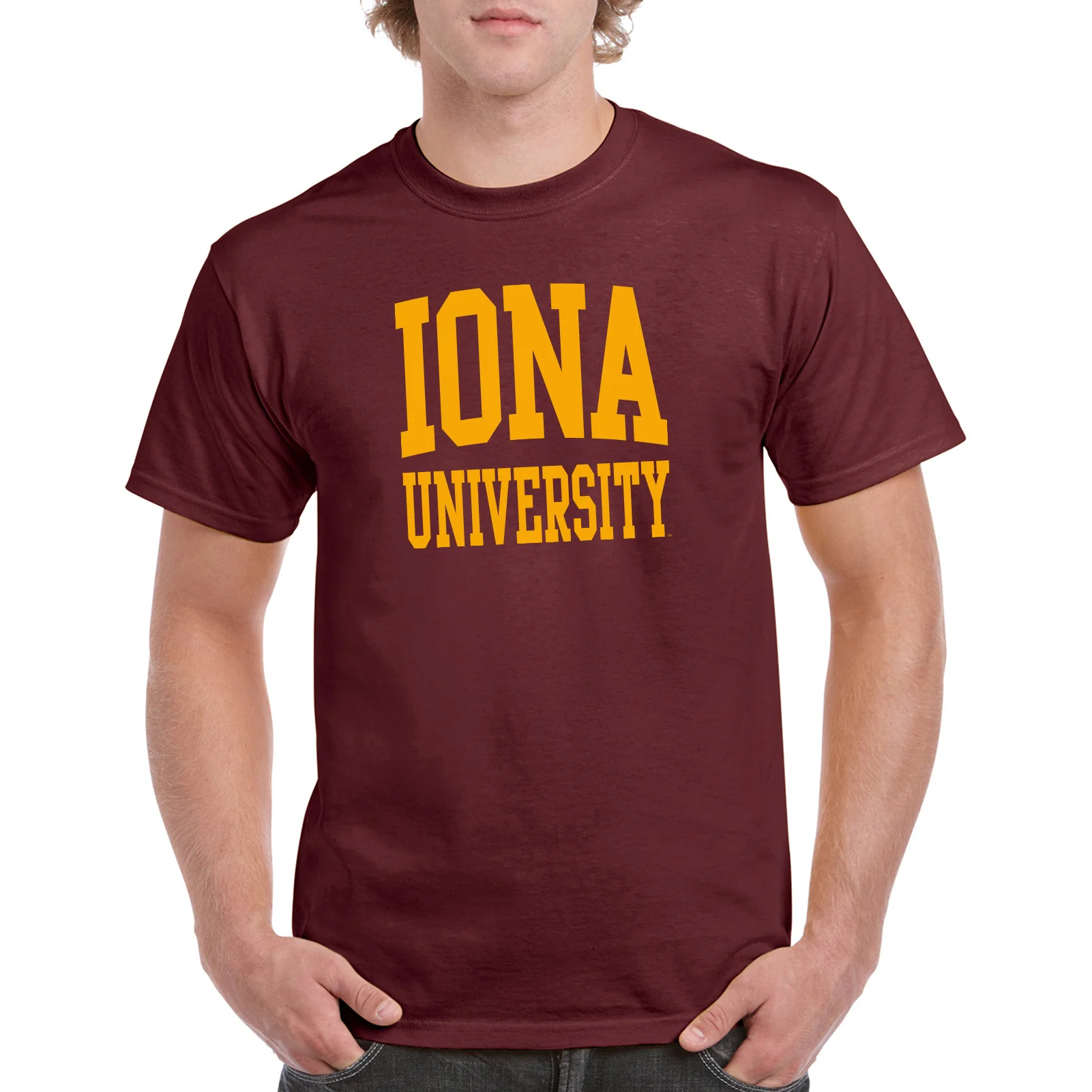 Iona University Gaels Front and Back Print Cotton Short Sleeve T Shirt - Maroon - Image 3