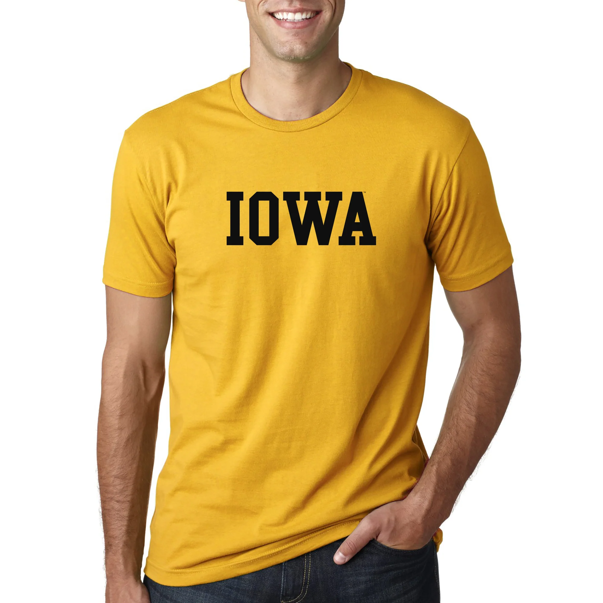University of Iowa Hawkeyes Arch Logo Premium Cotton Short Sleeve T Shirt - Gold - Image 3