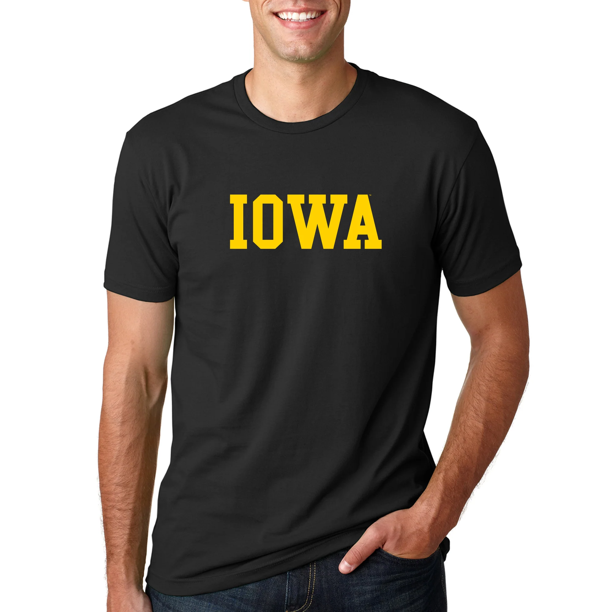 University of Iowa Hawkeyes Basic Block Premium Cotton Short Sleeve T Shirt - Black - Image 3
