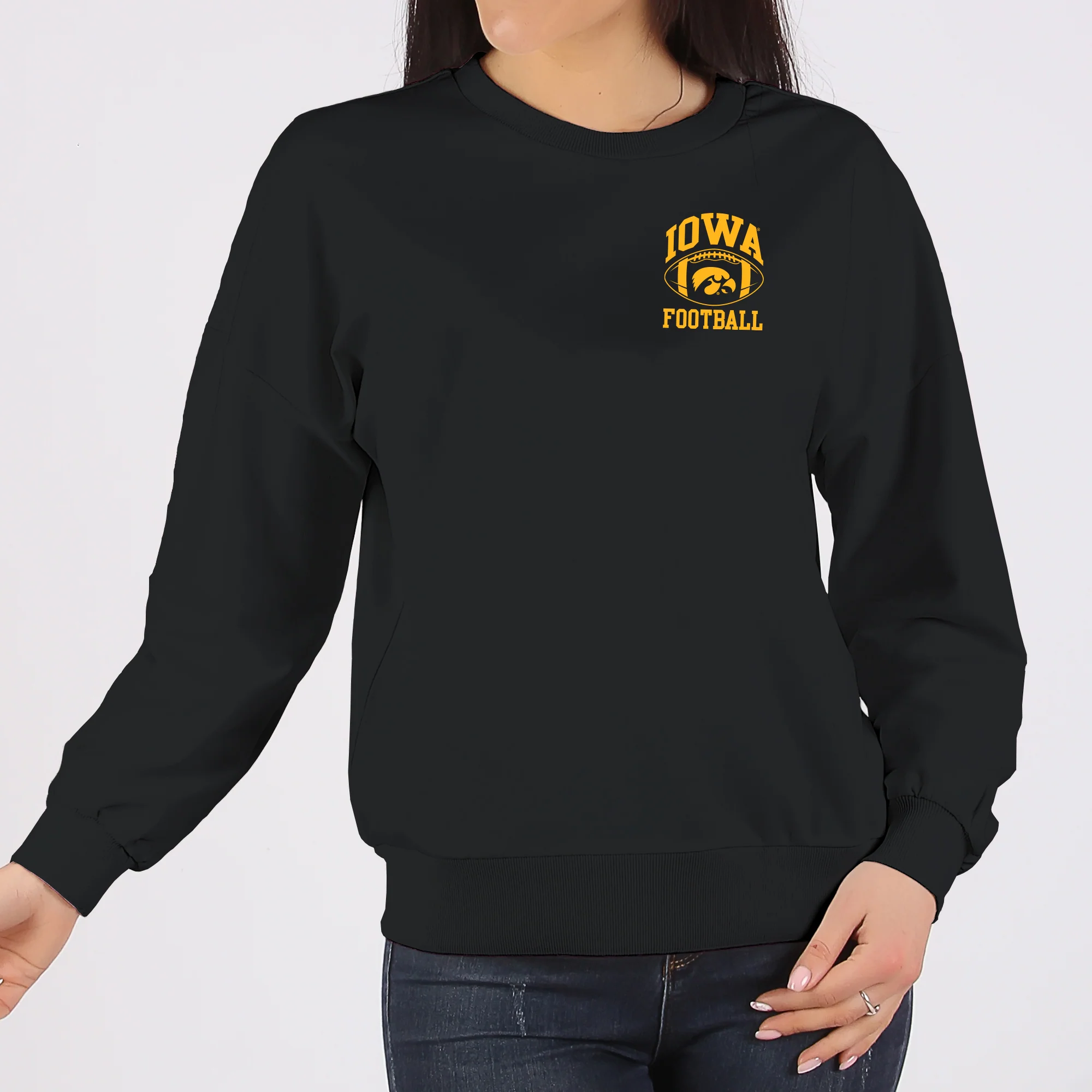 Classic Football Arch Left Chest Iowa Hawkeyes Heavy Blend Crewneck Sweatshirt - Black - Image 4