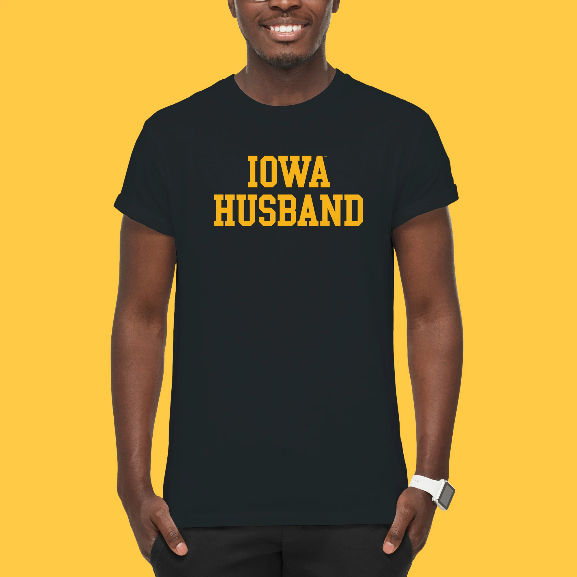 Iowa Hawkeyes Basic Block Husband T Shirt - Black - Image 4