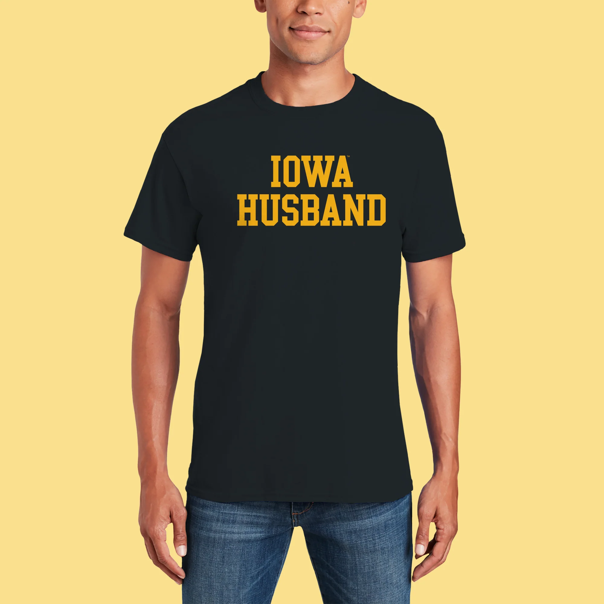 Iowa Hawkeyes Basic Block Husband T Shirt - Black - Image 5
