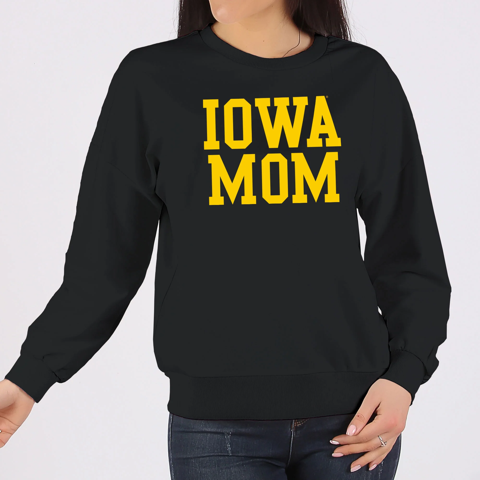 Iowa Hawkeyes Basic Block Mom Crewneck Sweatshirt - Black - Image 3