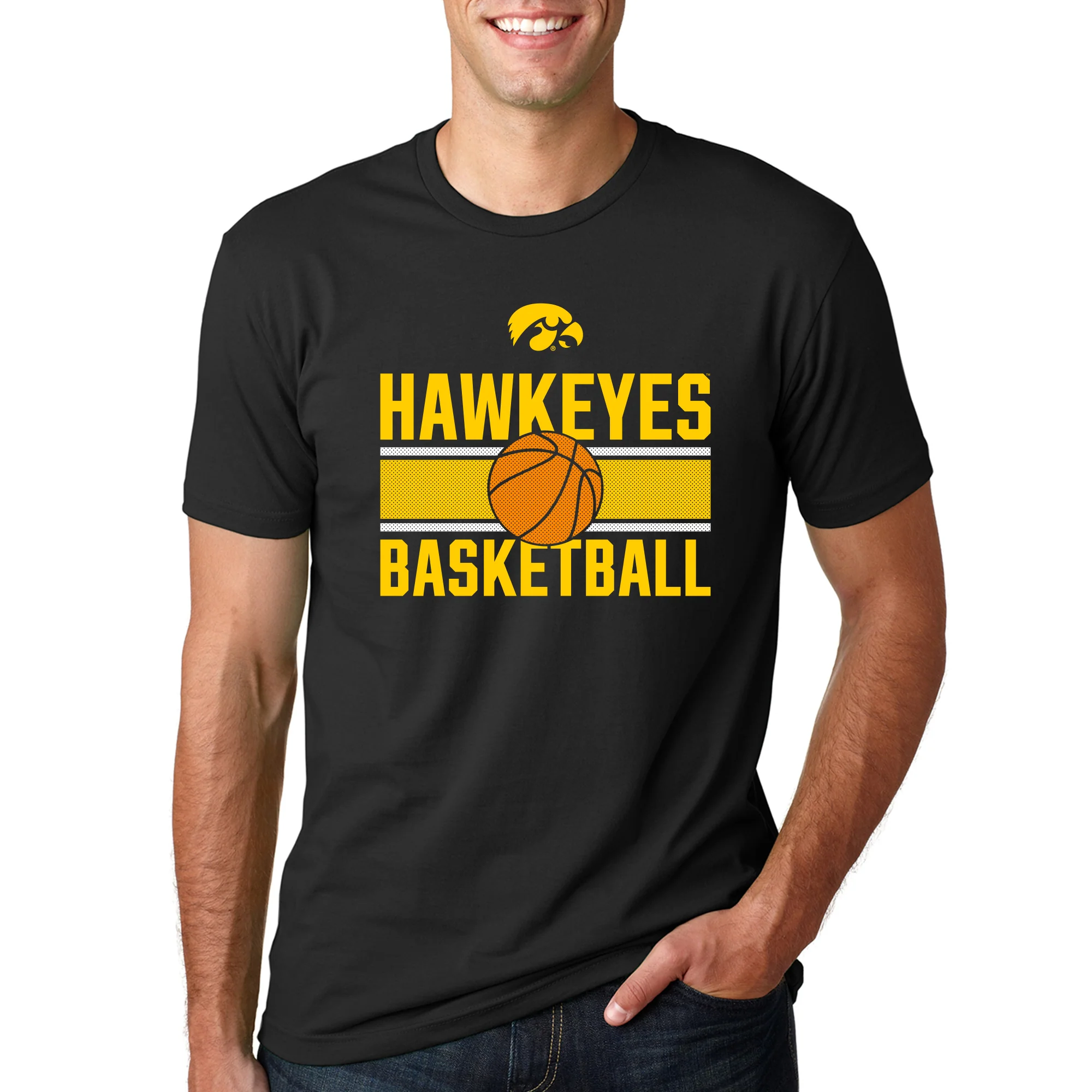 Iowa Hawkeyes Basketball Mesh Premium Cotton Short Sleeve T Shirt - Black - Image 3